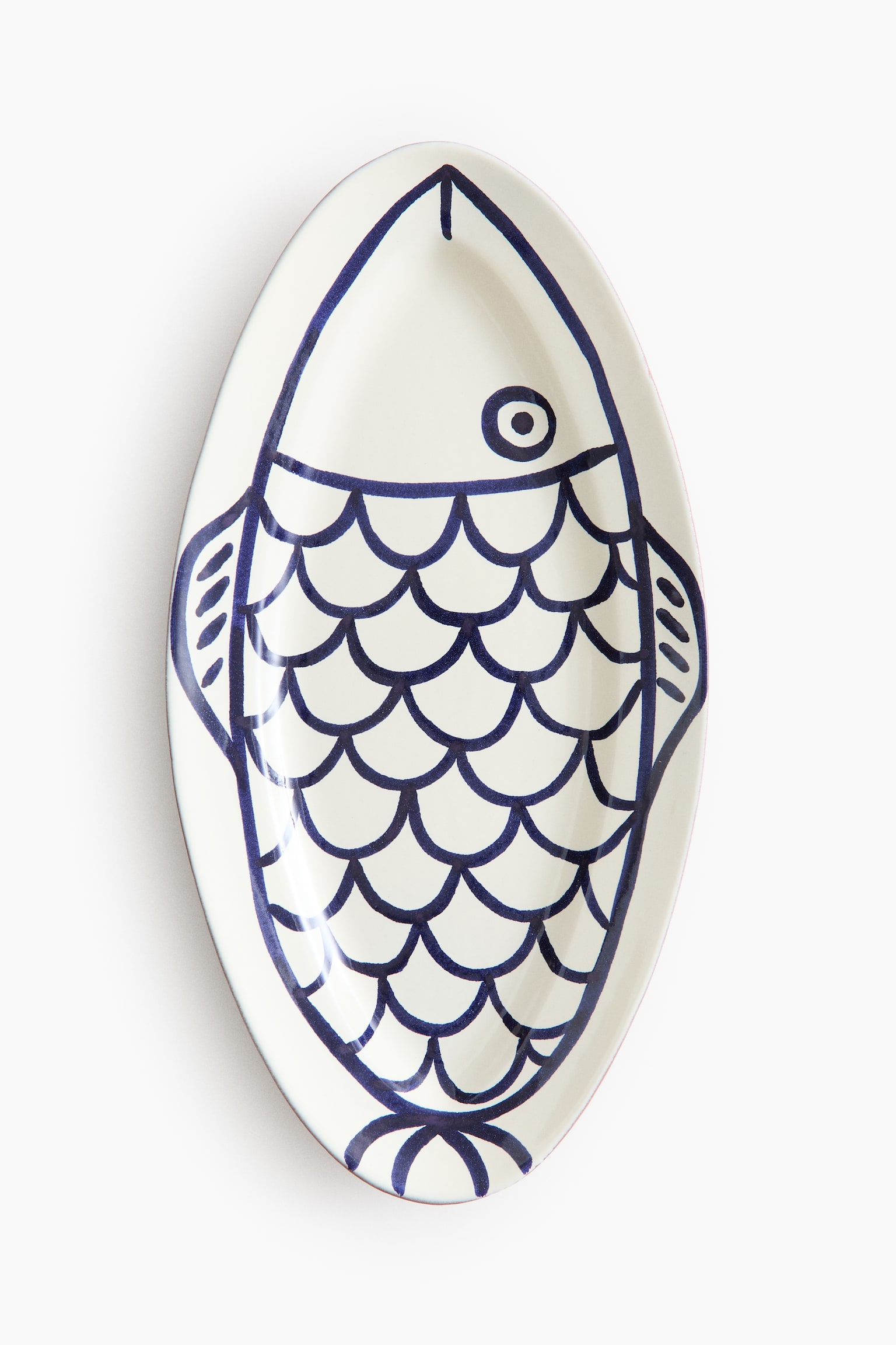 Hand-painted terracotta serving plate - White/Fish - 2