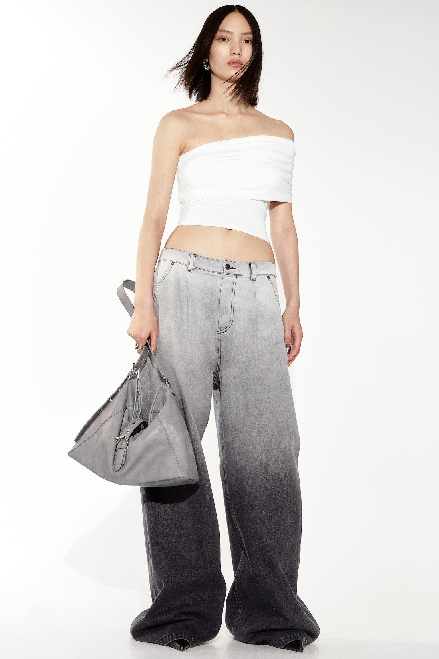 Wide twill trousers - Light grey/Ombre - 7