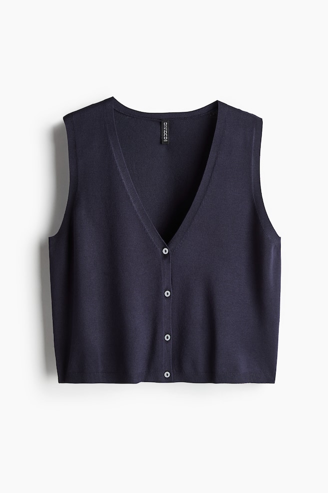 Button-front Sweater Vest - Navy blue/Cream/striped - 1
