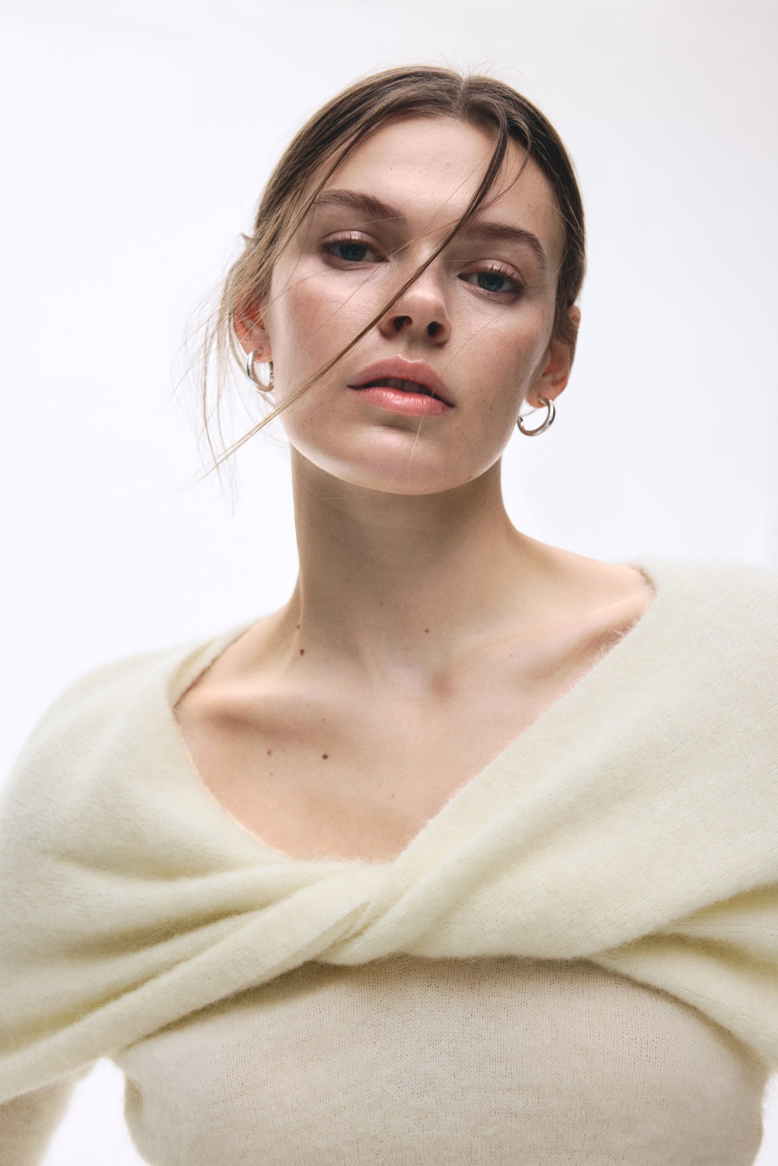 Mohérkeverék felső csavart részlettel - Krémszínű/Burgundivörös - 3