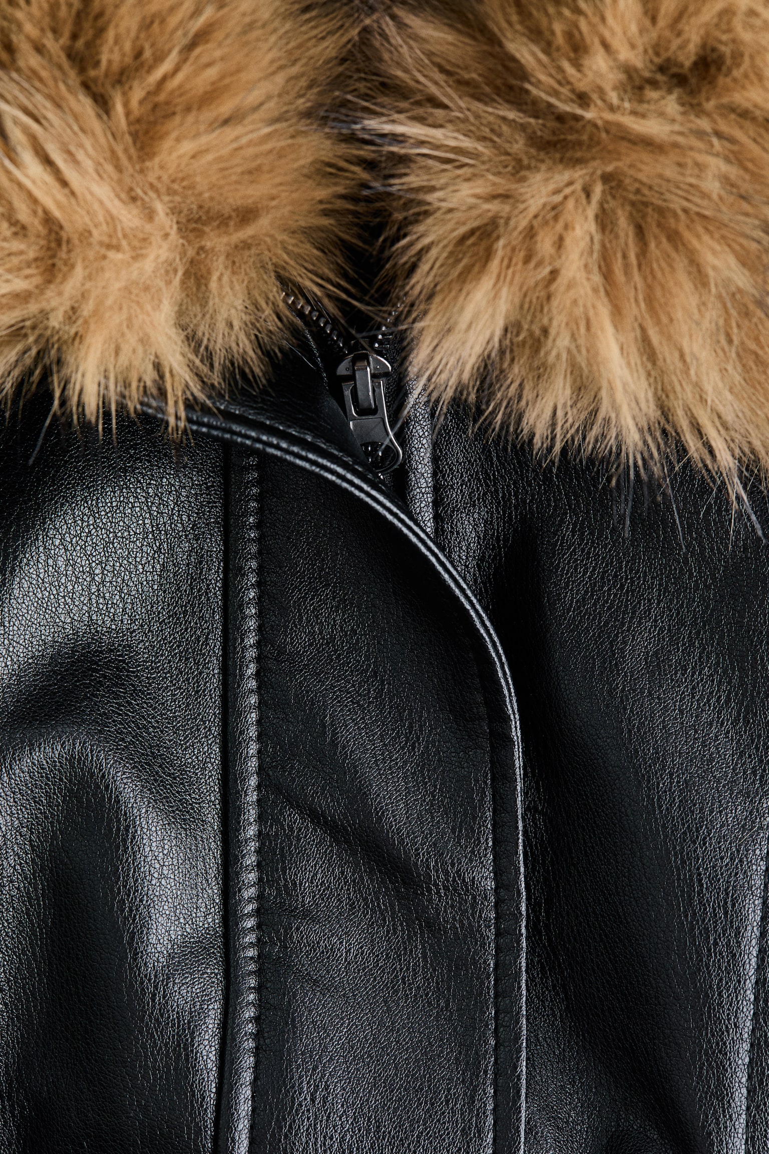 Женская куртка H&M Coated Jacket with Fluffy Collar, цвет: Чёрный — фото 7