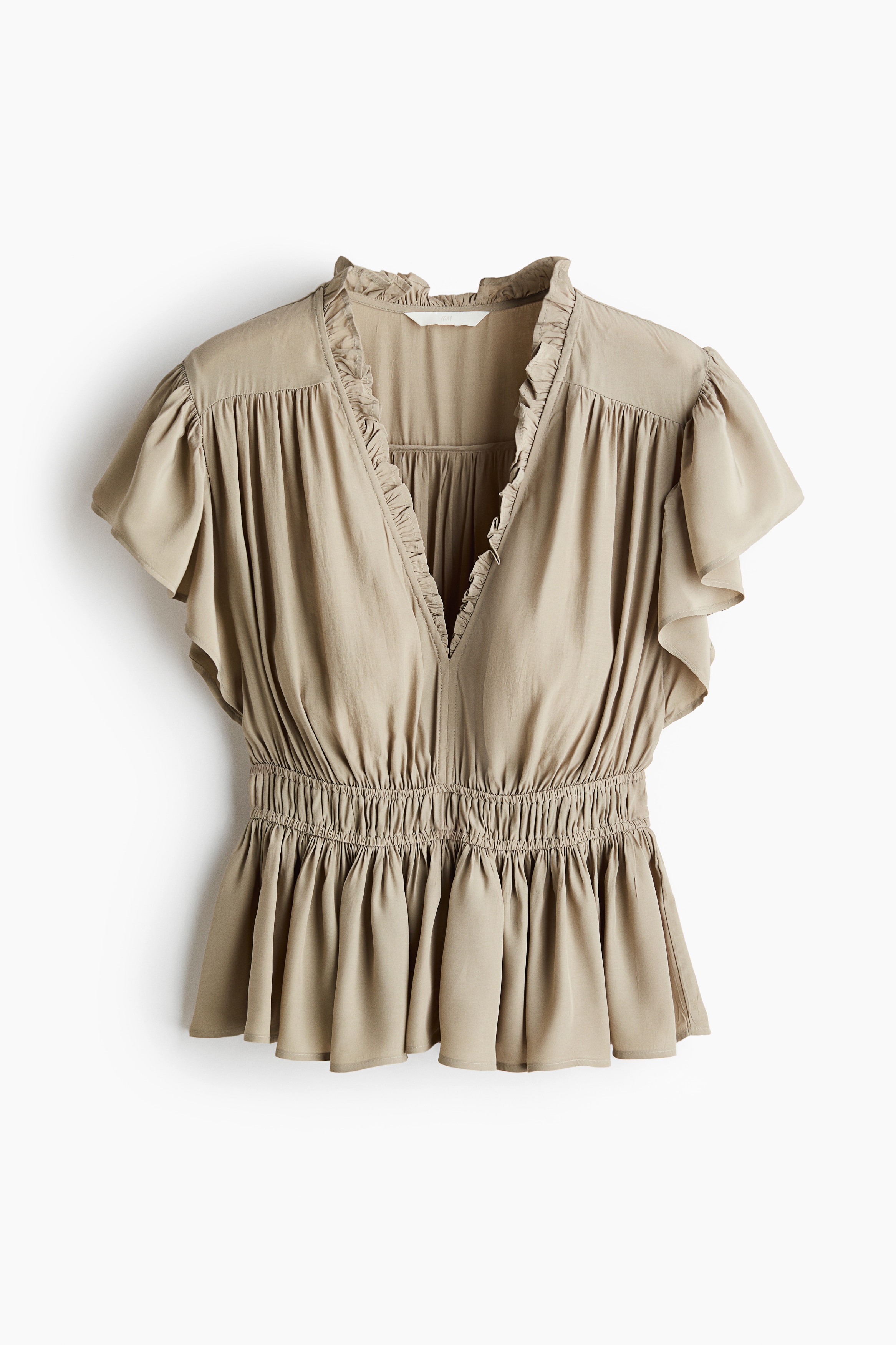 Flutter-sleeved peplum blouse-Støvet lysegrøn