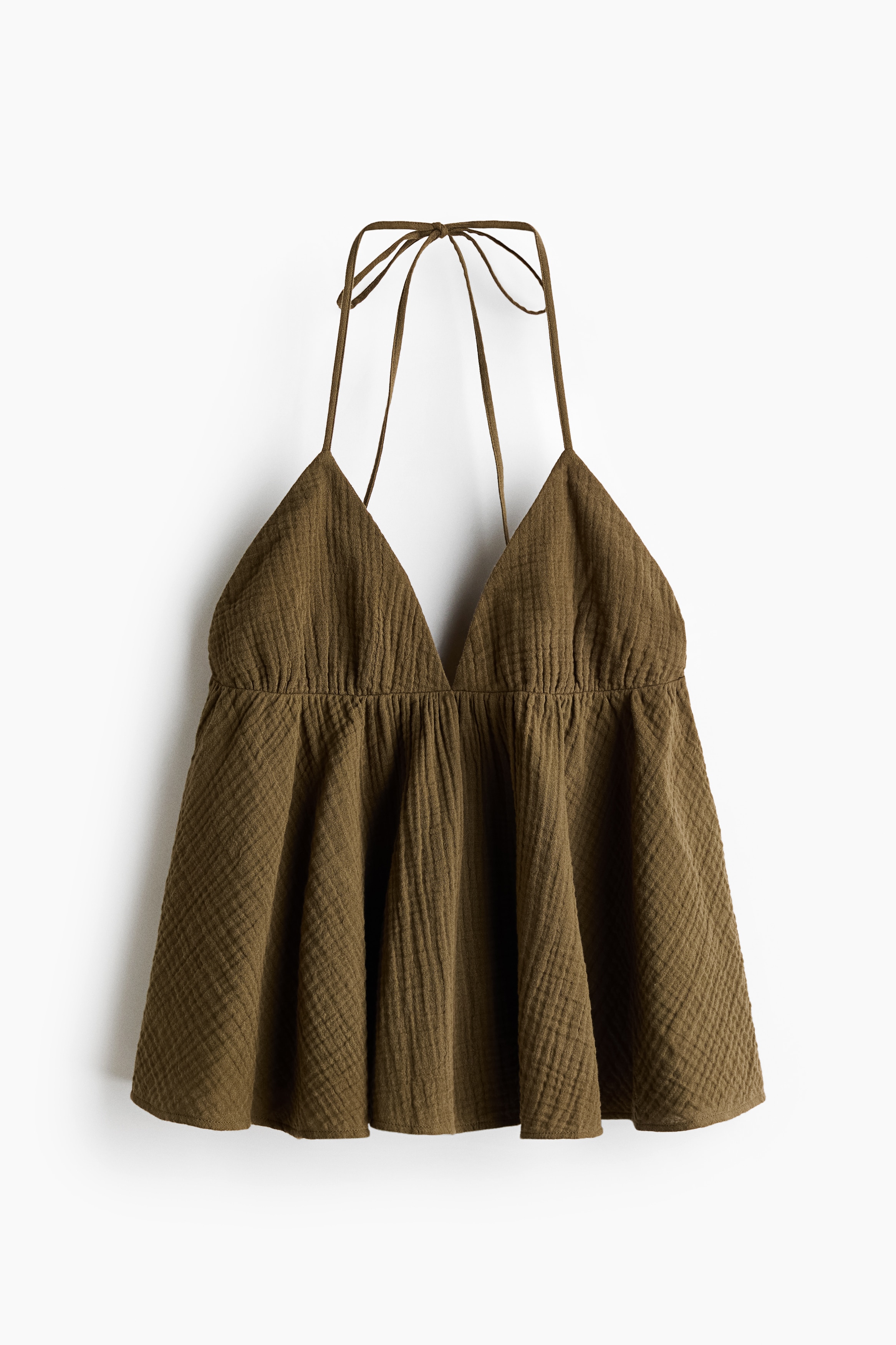 Cotton halterneck top-Dark khaki green