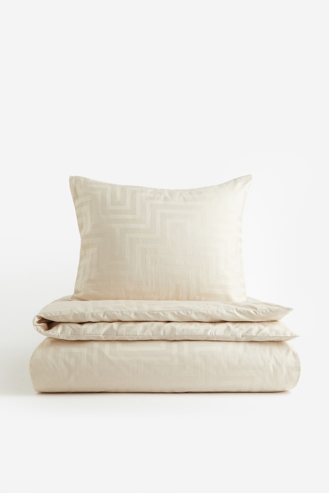 Enkelt sengesæt i bomuldssatin - Lys beige/Mønstret/Antracitgrå/Mønstret - 4