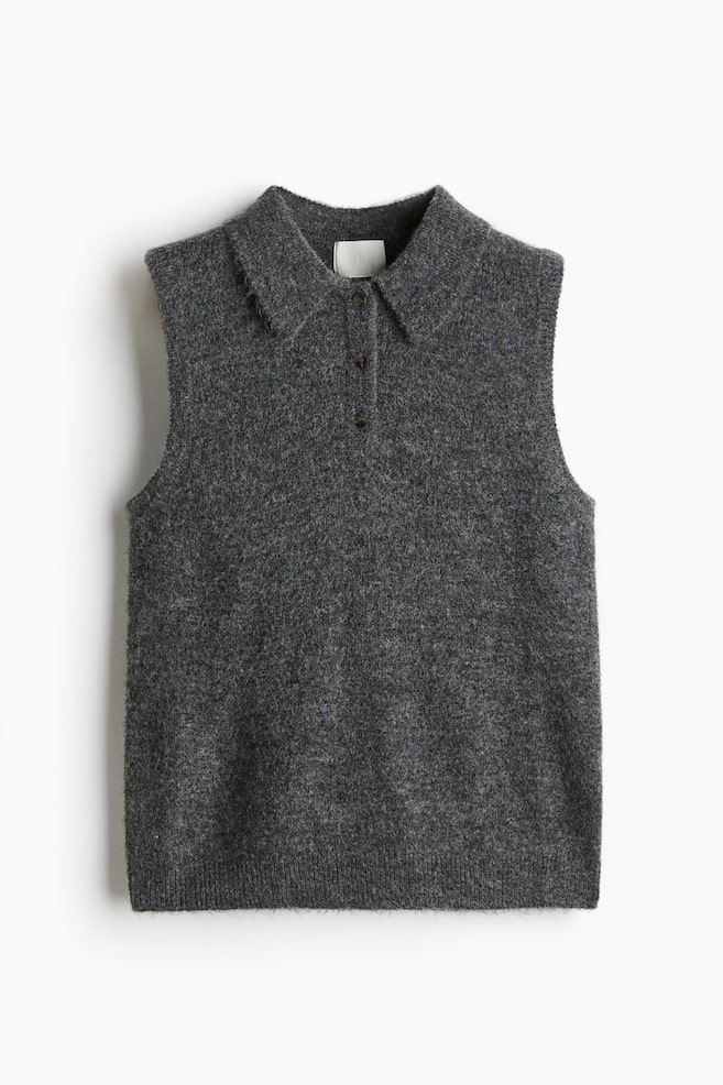 Gilet con colletto - Grigio scuro mélange/Crema/Rosso - 1