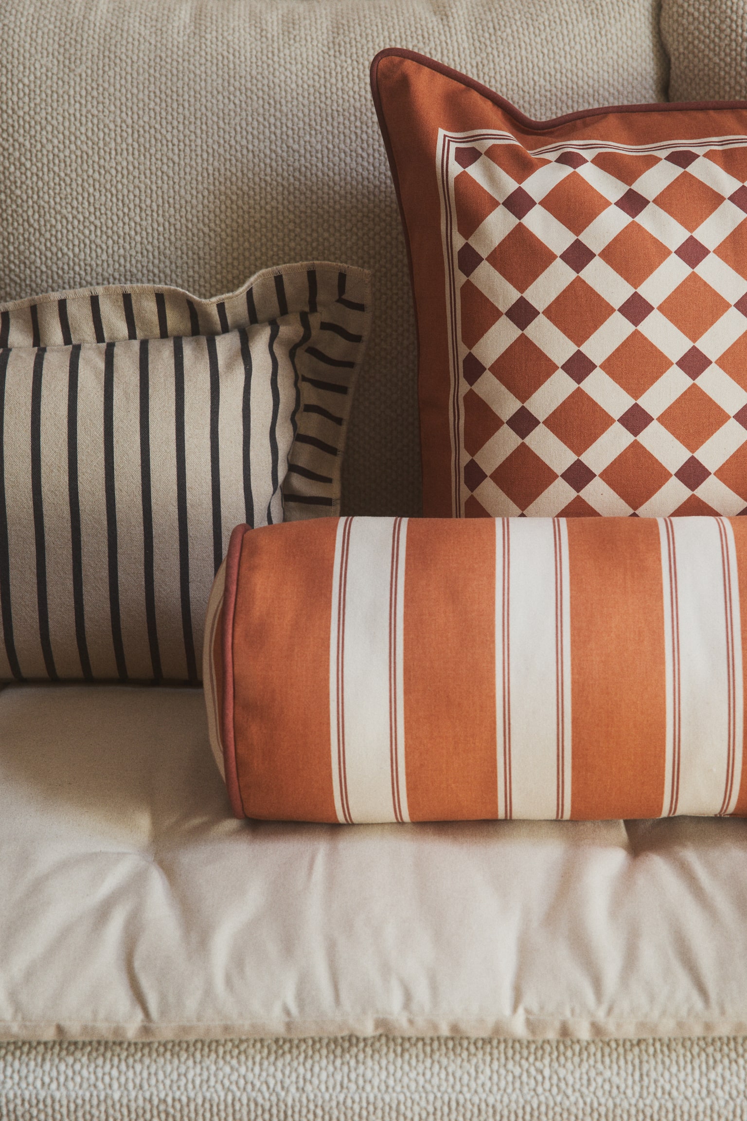 Outdoor cushion cover - Orange/Checked/Dark green/Checked/Yellow/Checked - 2