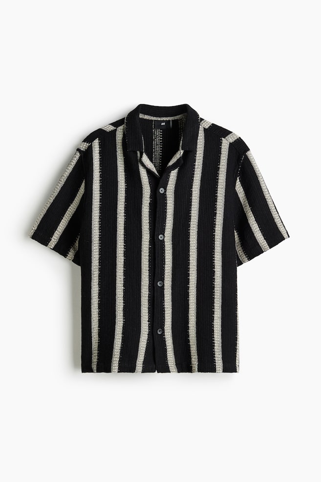 Camisa resort Regular Fit apariencia crochet - Negro/Franjas/Morado oscuro/Rayado - 1