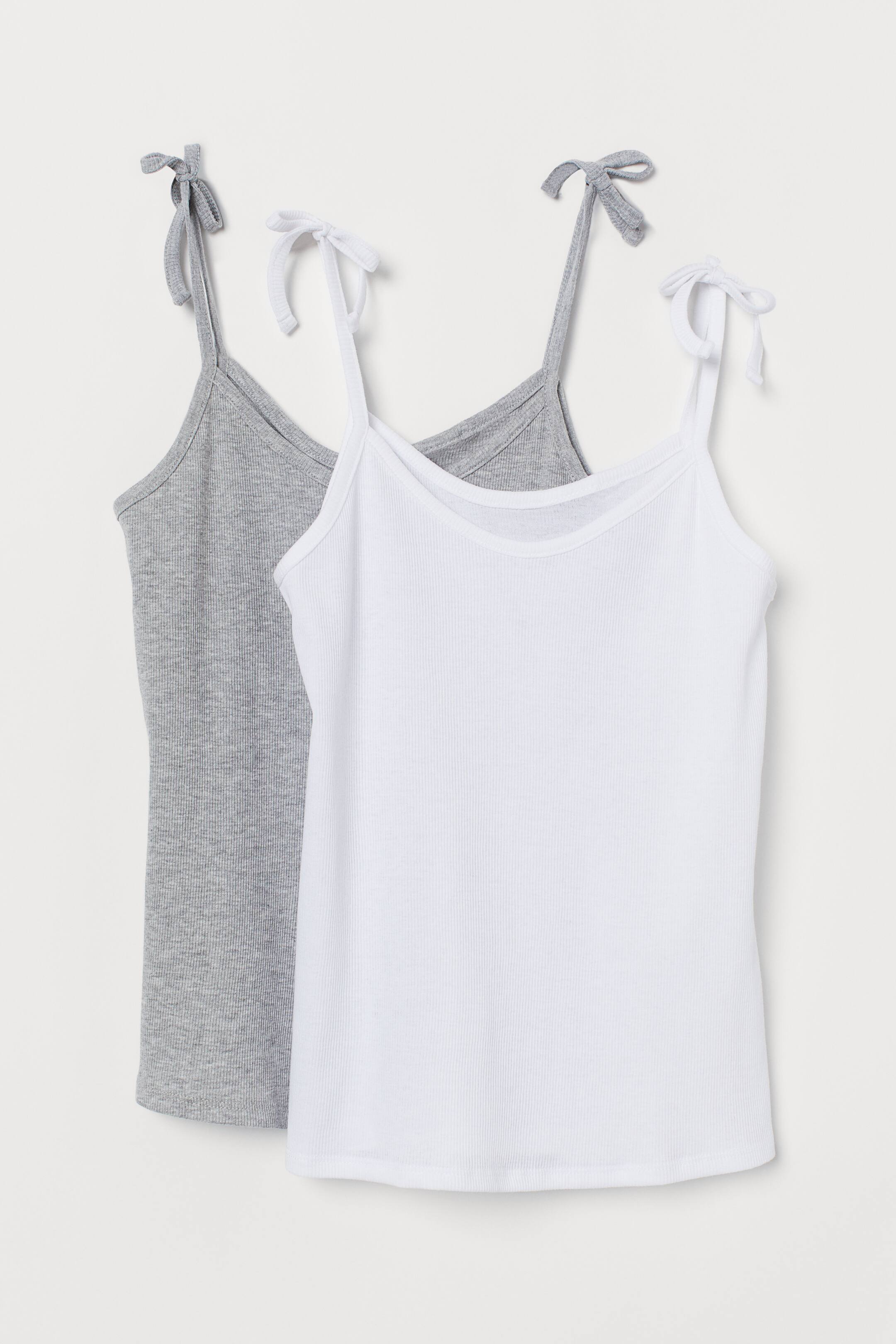 Größeres Bild ansehen: 2er-Pack Schlaftops - Weiß/Graumeliert - Ladies | H&M DE 1