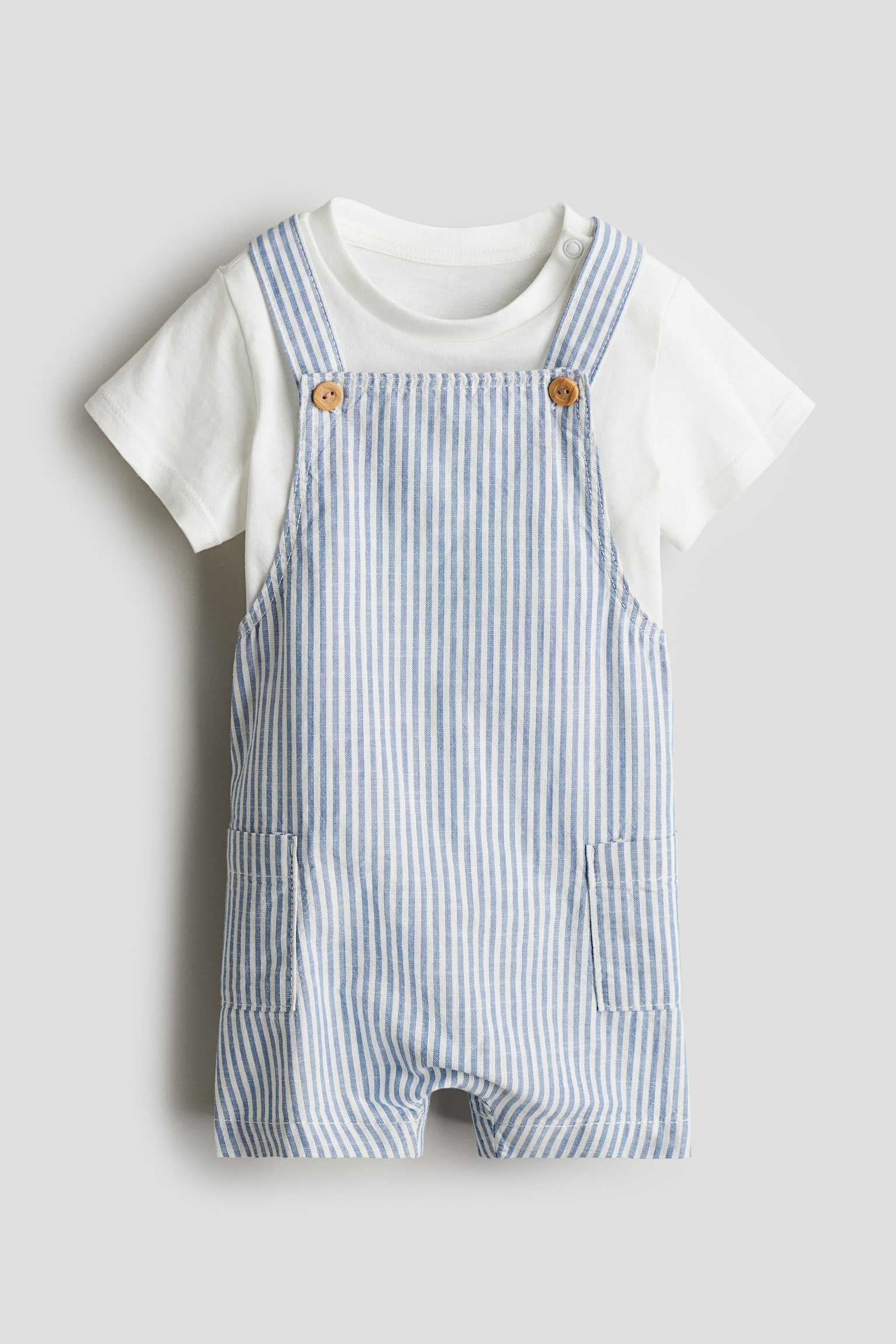 2-piece cotton set - White/Blue striped/Beige/Striped - 1