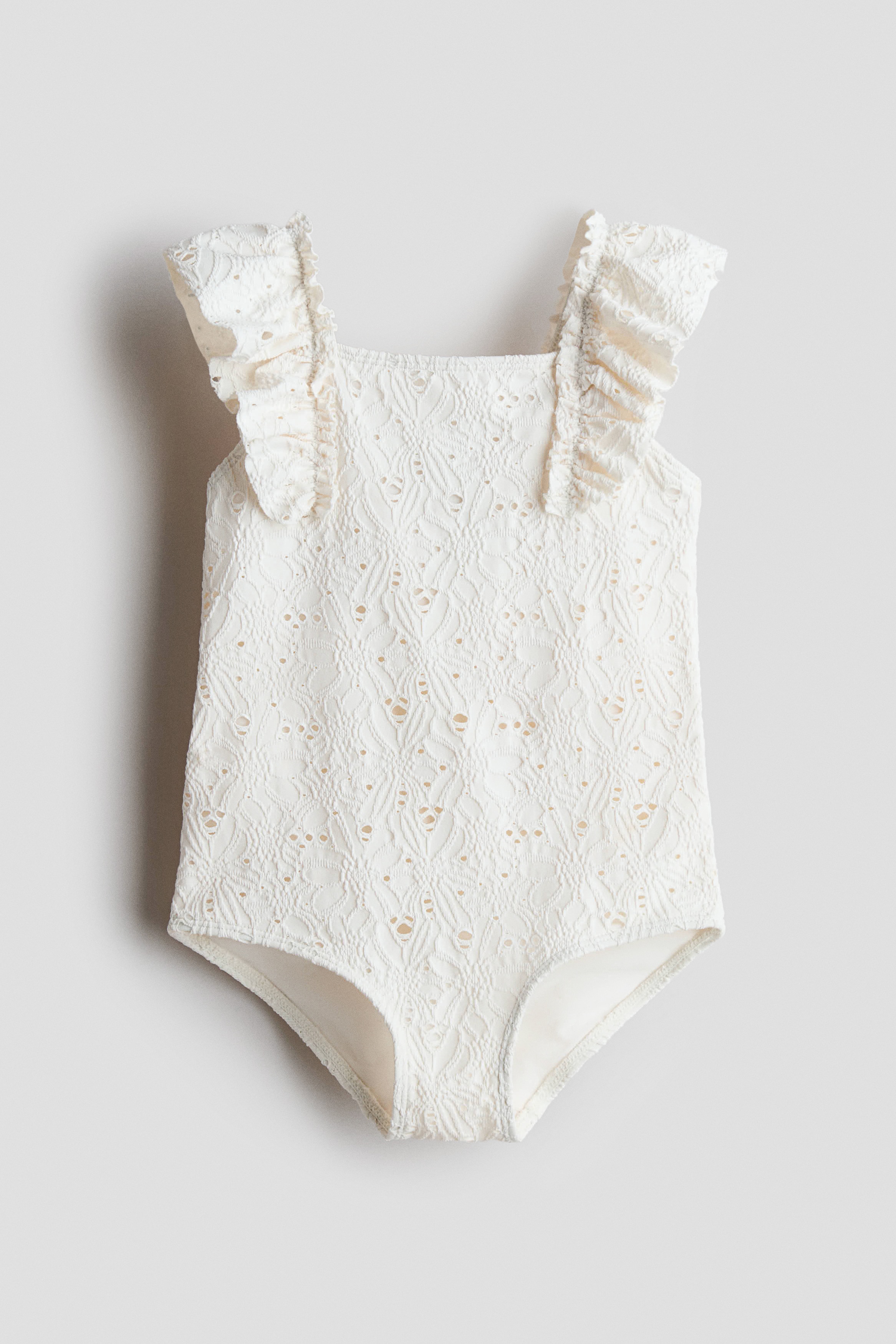 Tytöt - Röyhelöreunainen uimapuku Kermanvaalea - Size: 122/128 (6-8Y) - H&M