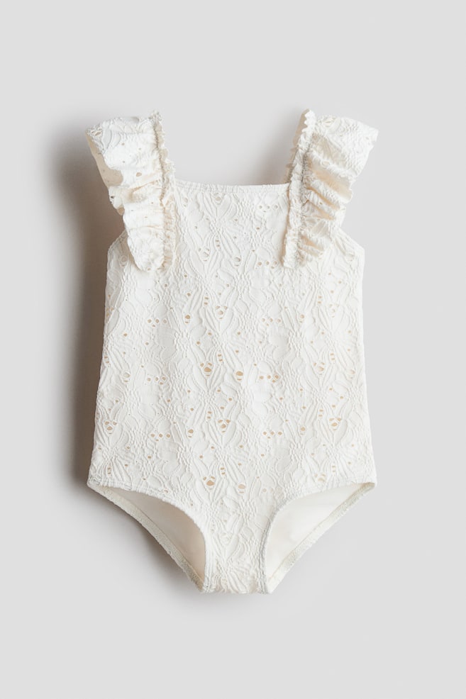 Maillot de bain volanté - Crème/Rose - 1