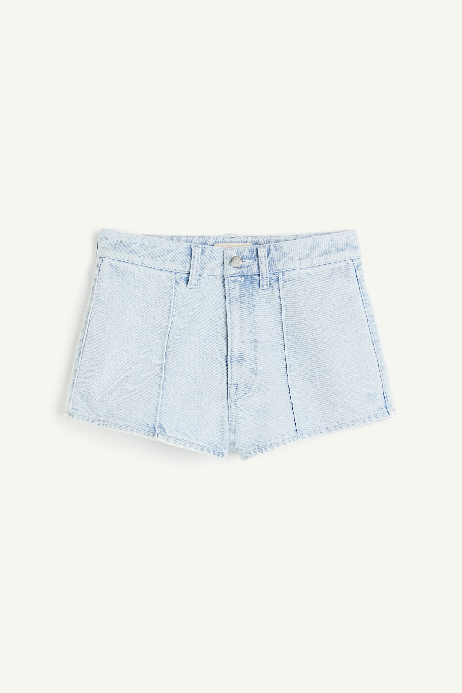 Crease-front denim mini shorts - Light denim blue - 1