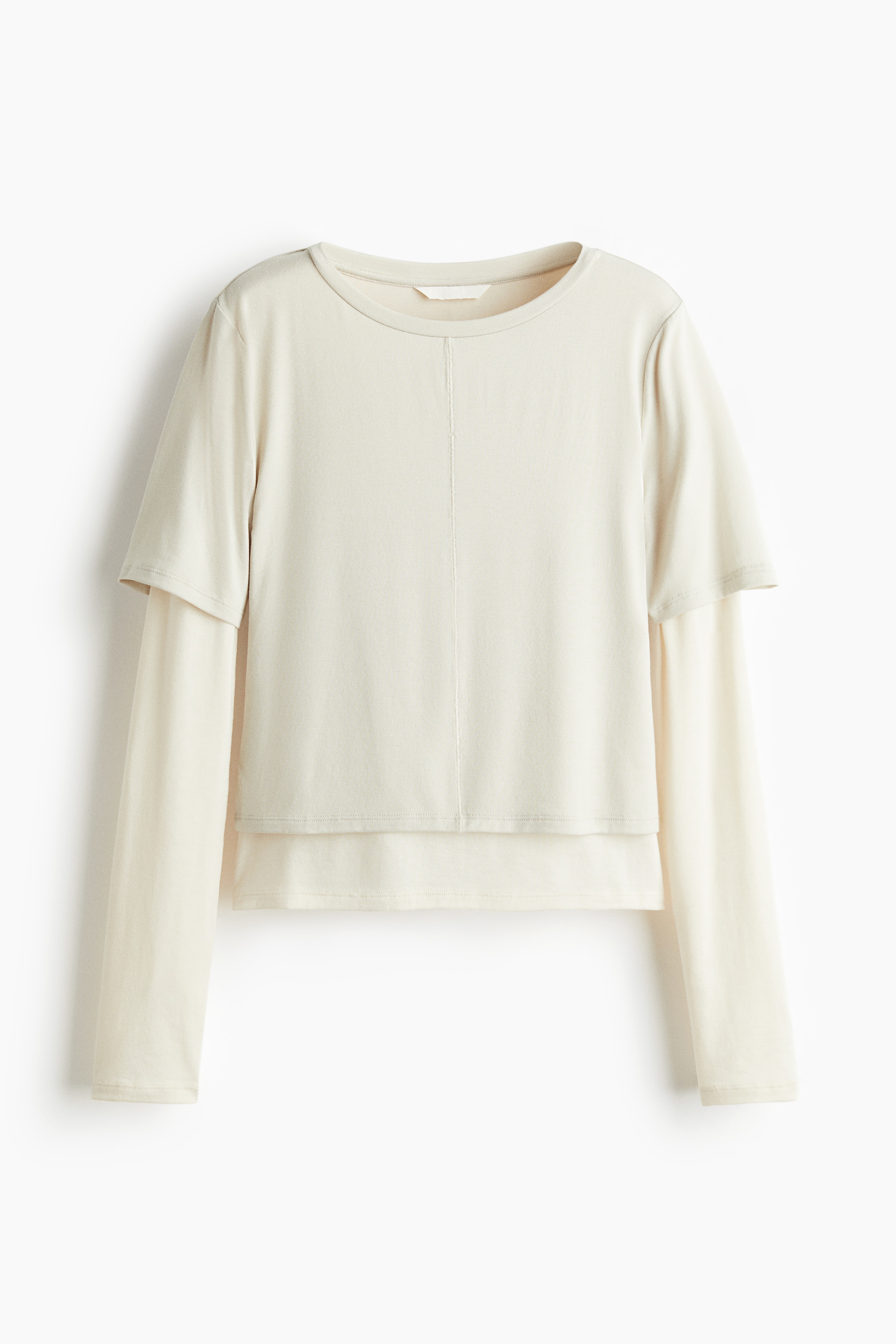 雙層平紋上衣 - 淺米色/黑色