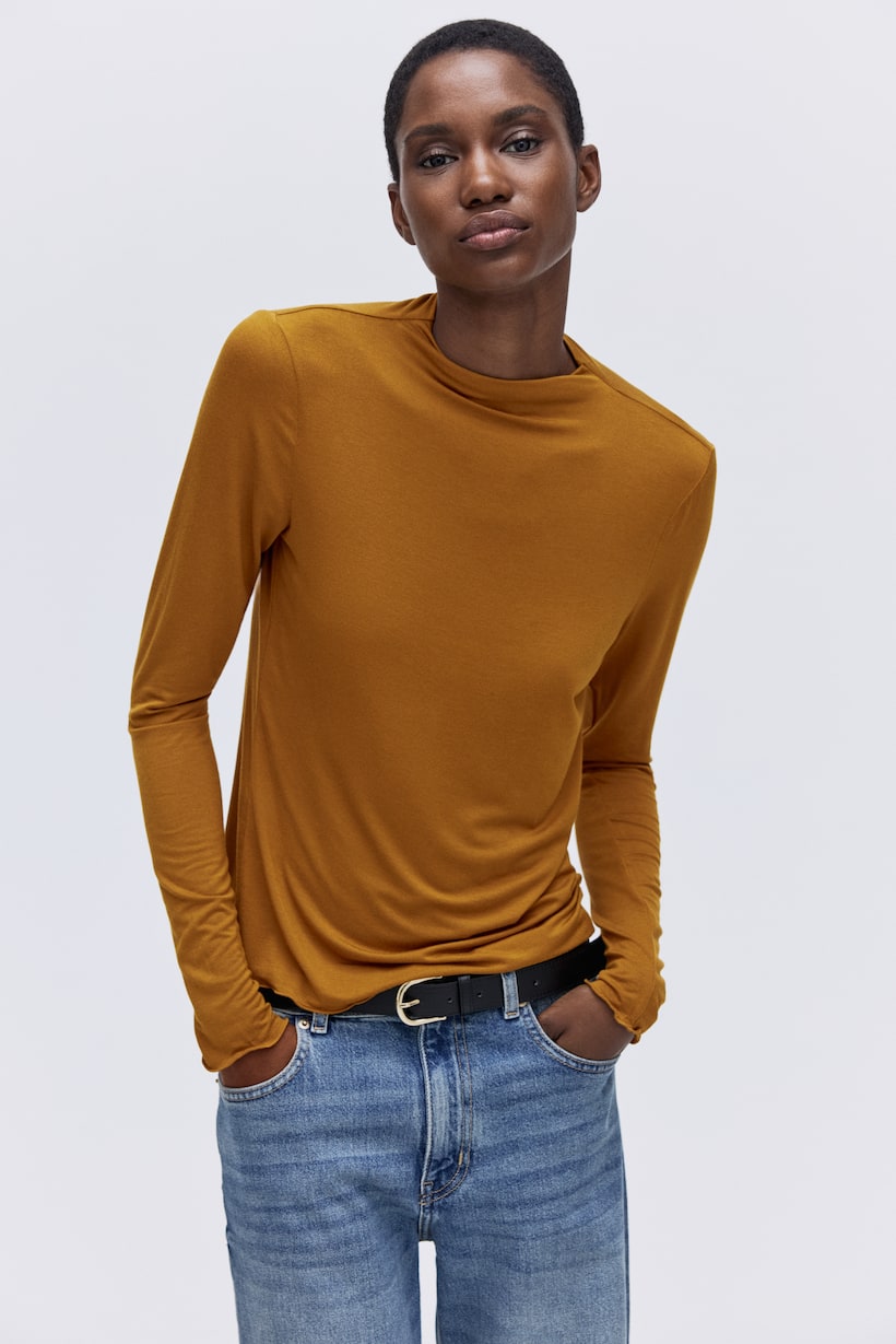 Women's Yellow Tops T-Shirt, Long Sleeve Crop H&M IN