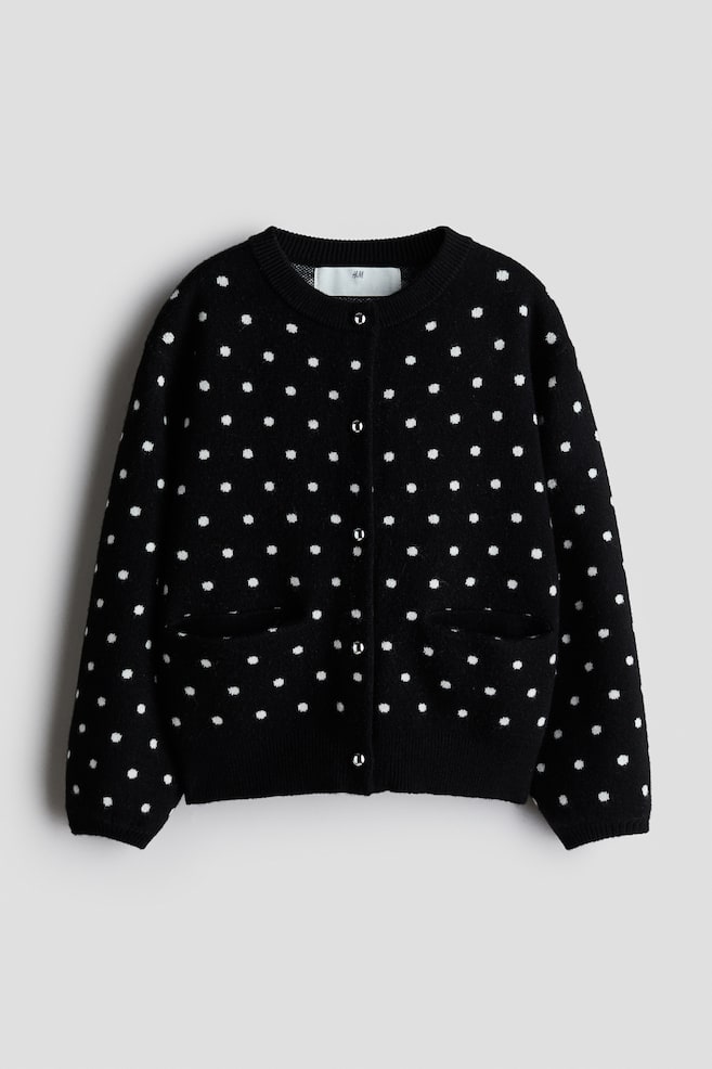Ζακέτα με πλέξη ζακάρ - Μαύρο/πουά - 1
