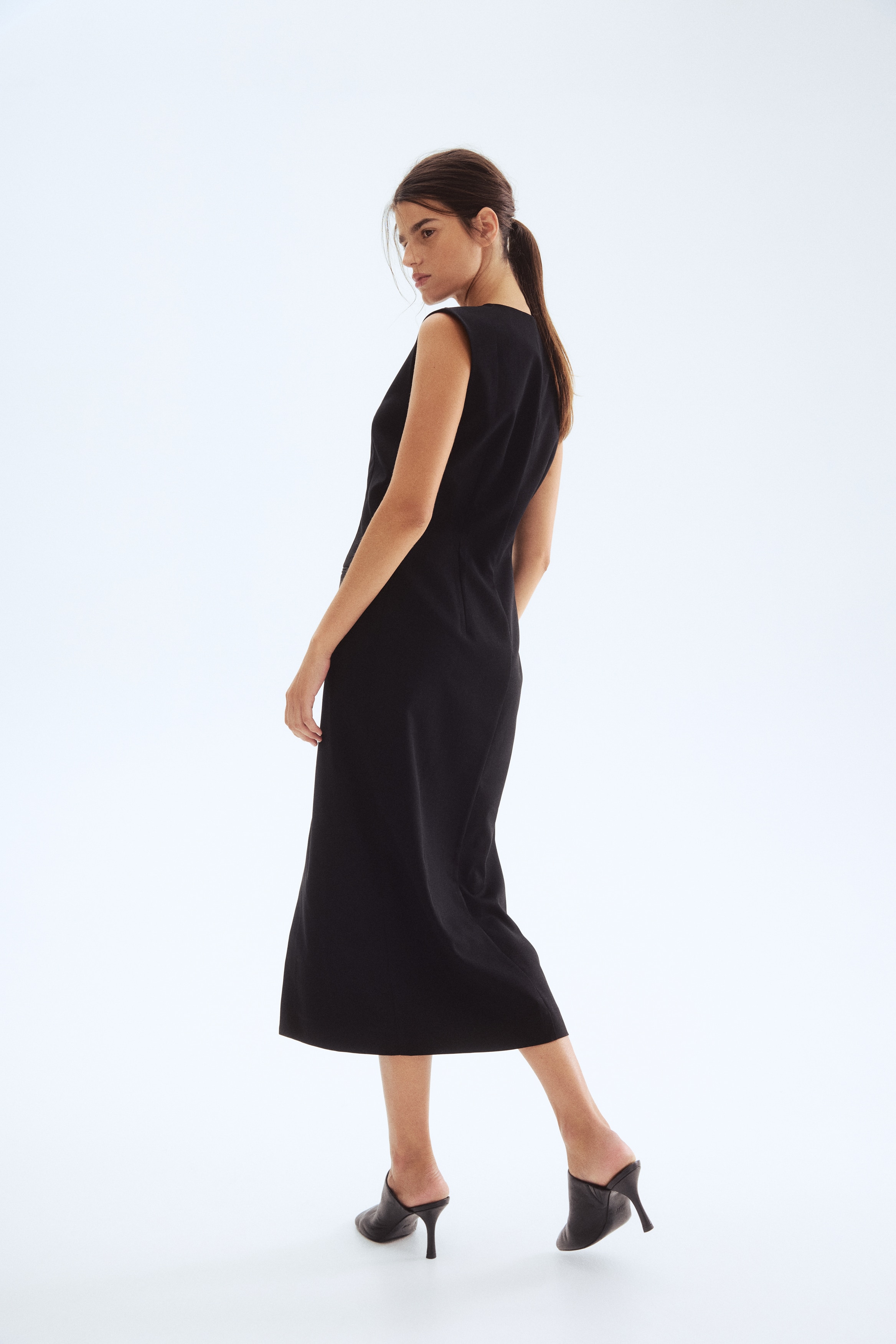 Robe D'été Femme Noire M&S - Sans Manches, Froncée Côté, Taille 16, Neuve Avec étiquettes