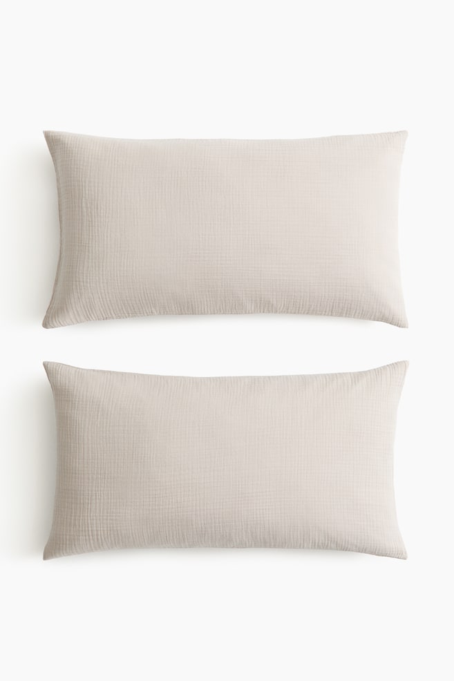 2-pack cotton muslin pillowcases - Light greige/Green/Light dusty beige/Mole/White - 1