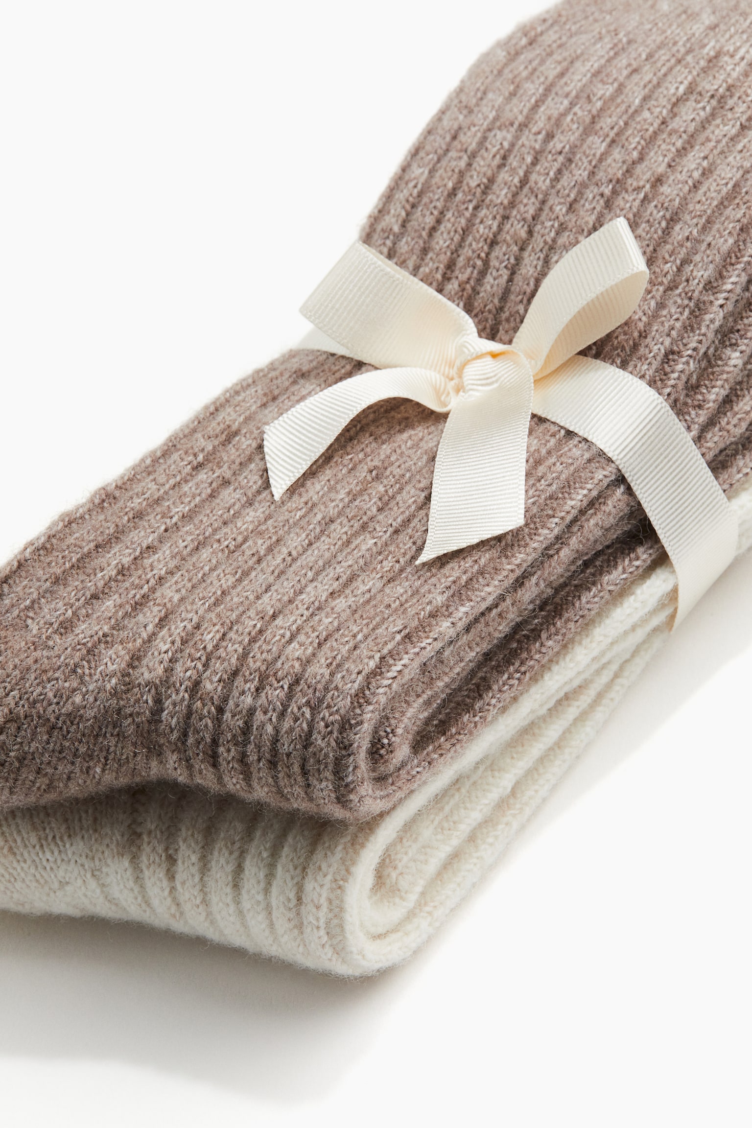 2-pack wool-blend socks - Dark beige marl/Light beige/Dark grey marl/Black/Dark brown/Light beige - 2