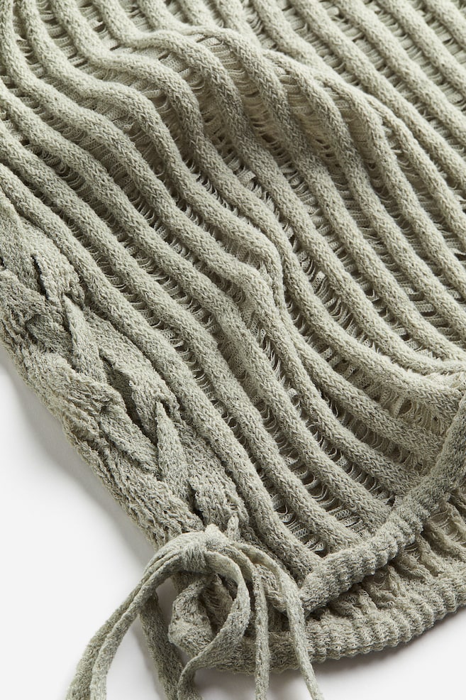 Ladder-stitch-look knitted vest top - Light khaki green/Cream/Light beige - 6