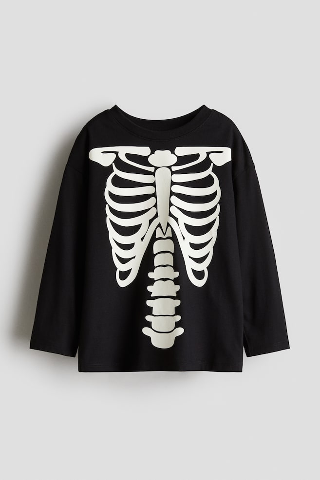 Camiseta de algodón con motivo decorativo - Negro/Esqueleto/Naranja/Lámpara de calabaza/Verde/Árboles de Navidad/Blanco/Osos/Blanco/Jolly Holly/Blanco/Saturn/Gris claro jaspeado/Dinosaurio - 1