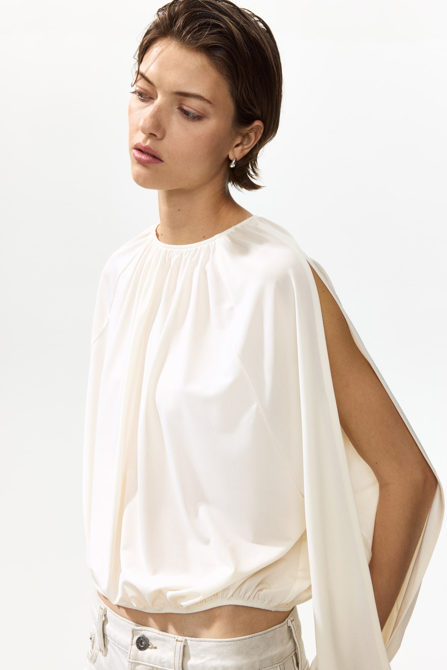 Open-sleeve top - Cream - 3