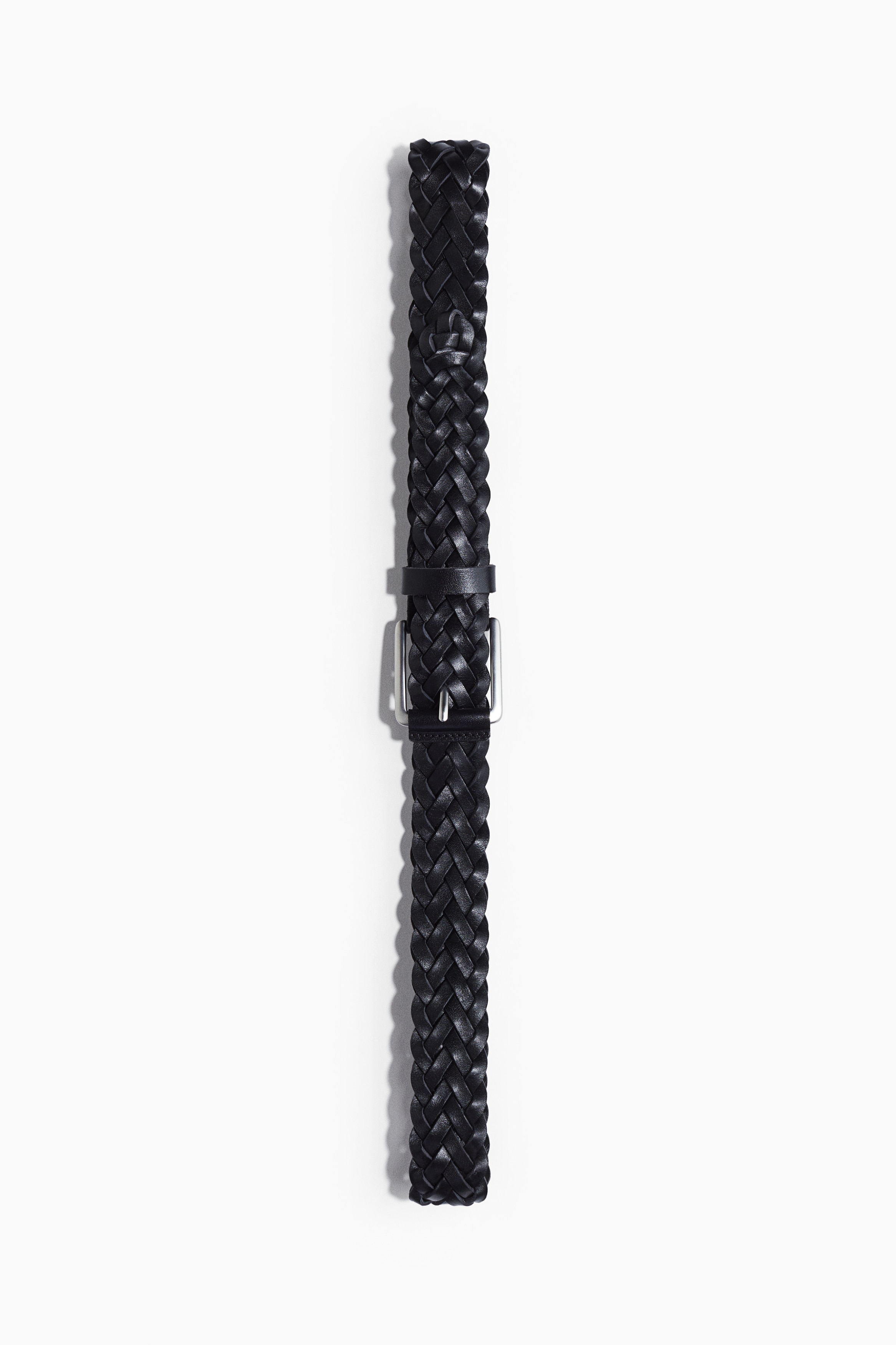 Men - Black Braided leather belt - Size: S/M  - H&M
