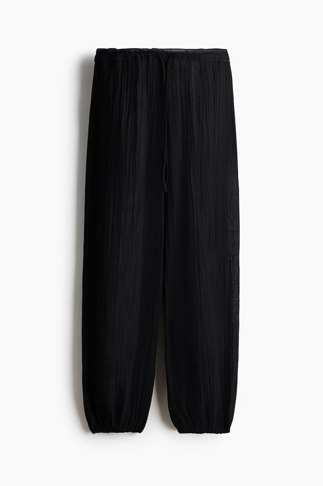 Balloon-Leg Pants with Drawstring - Black/Dark brown - 1