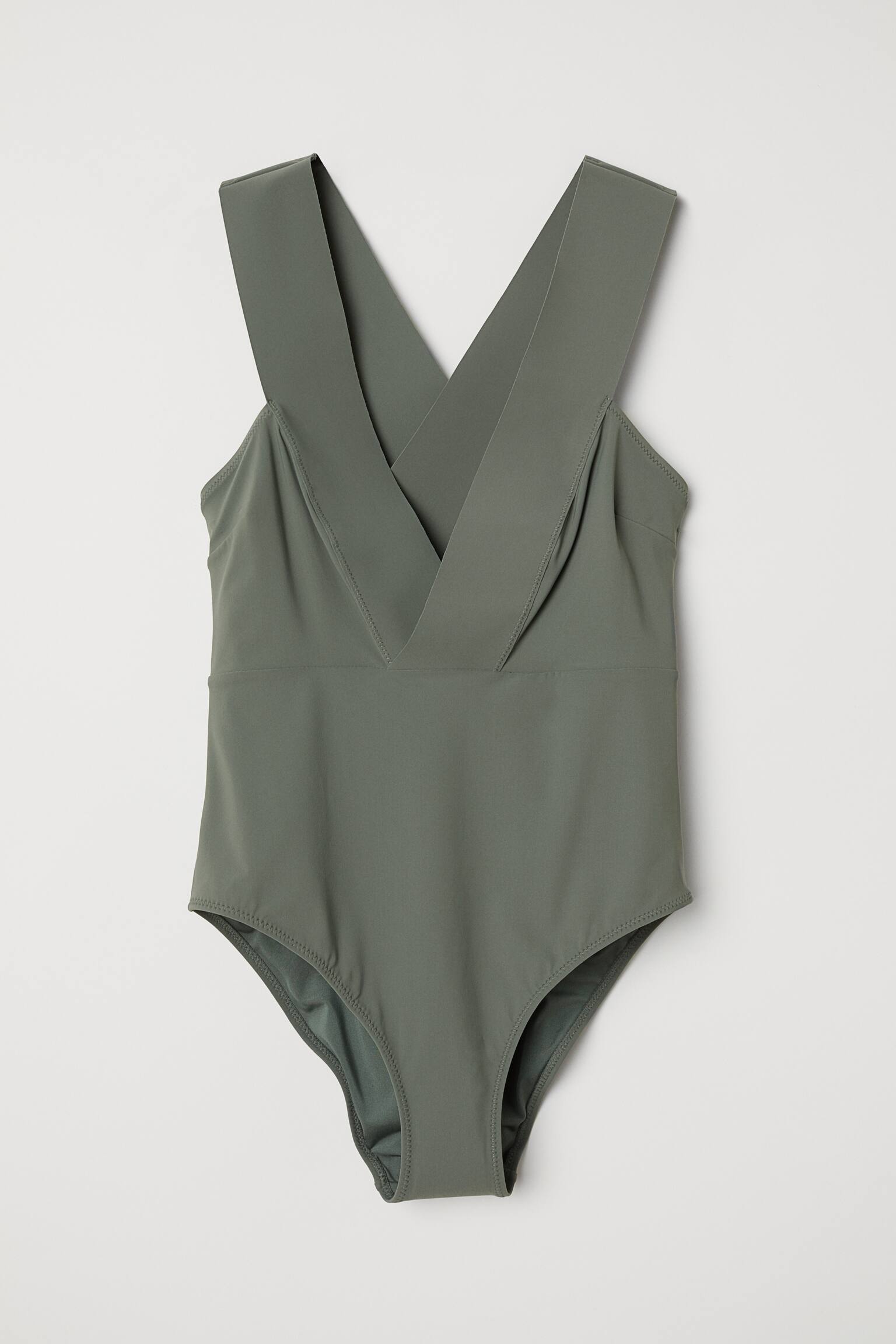 V-neck Swimsuit - Khaki green - 1