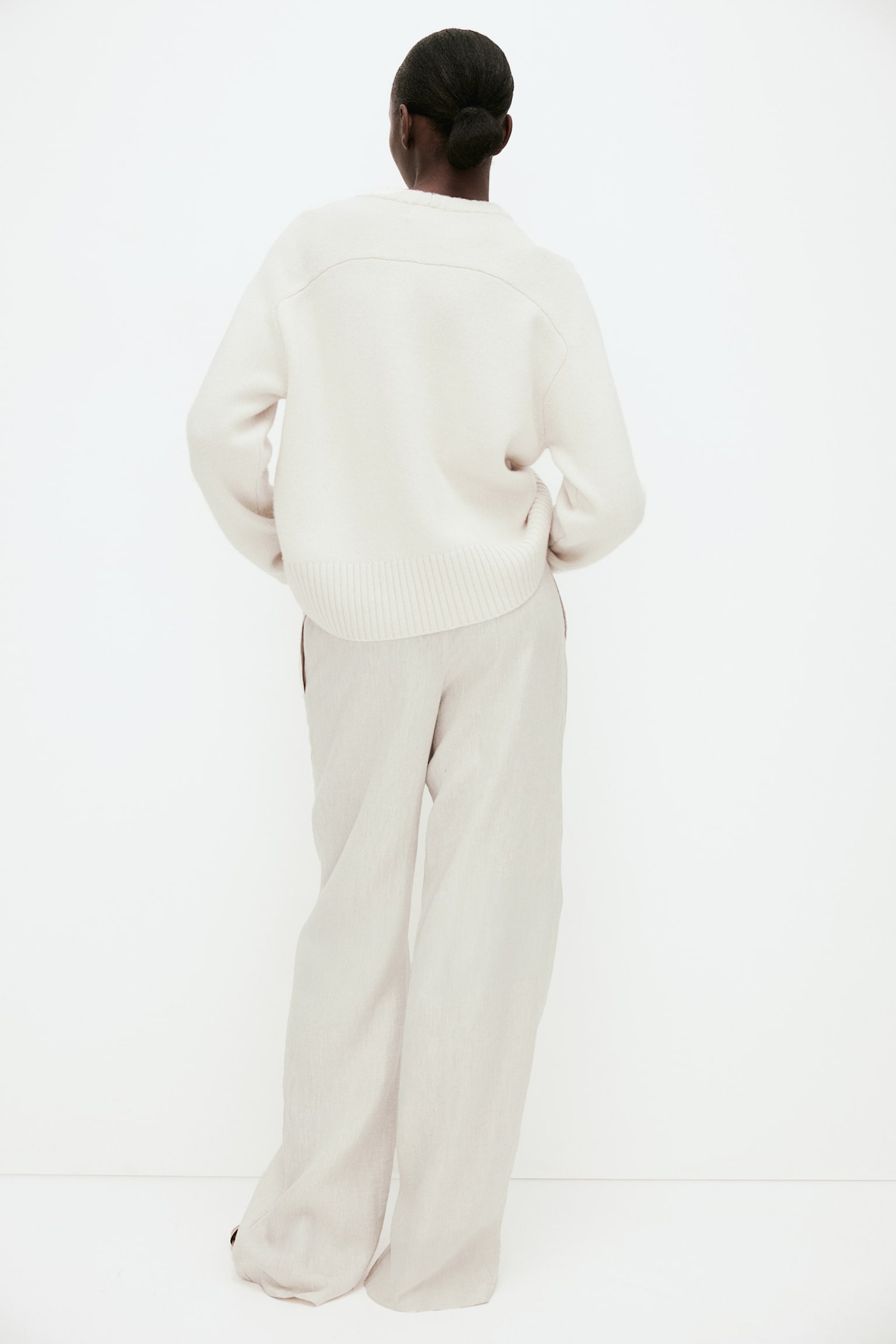 Wide Linen Pants - Light beige/Dark beige/Dark grey - 6