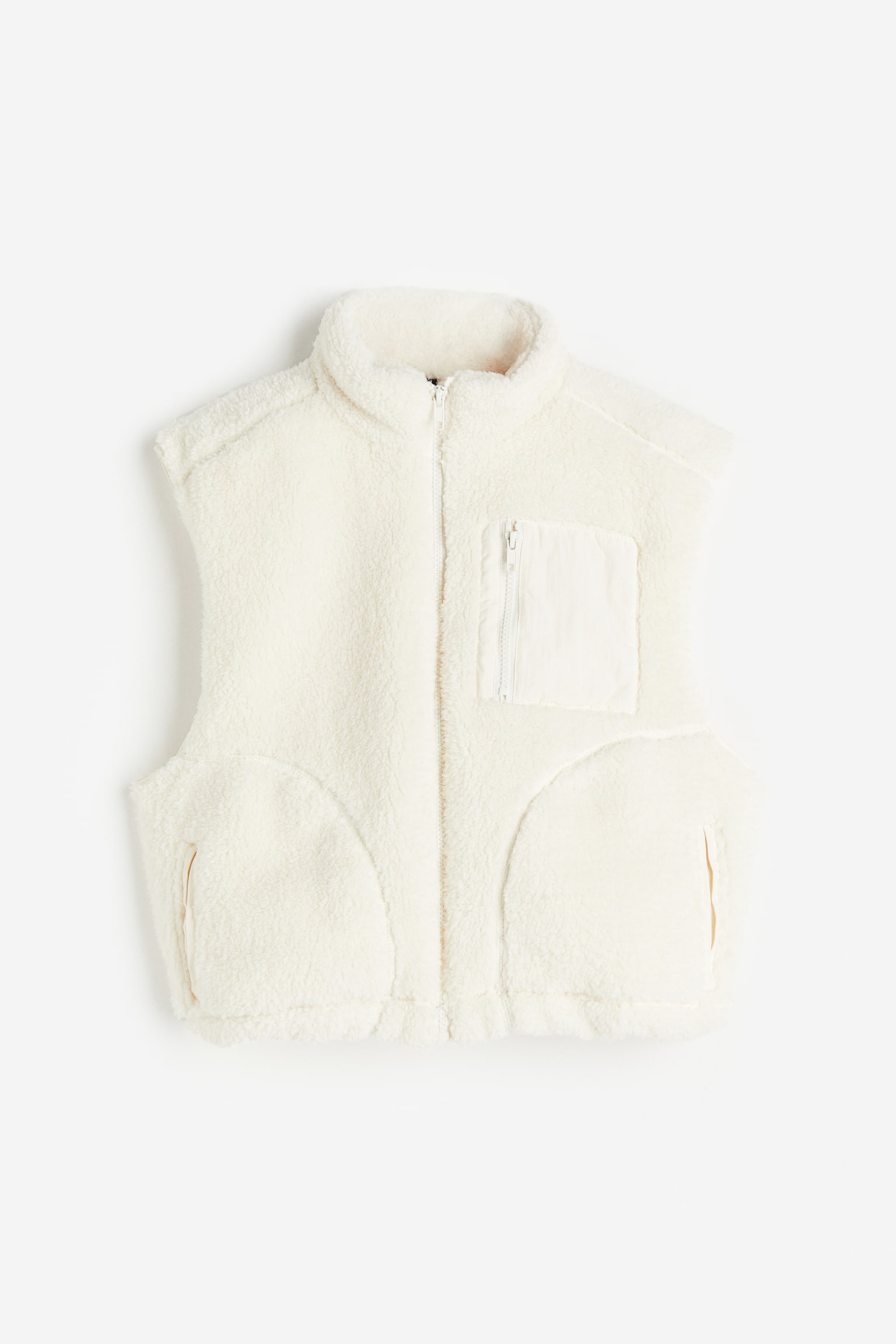 Cropped Pile Fleece Vest - Cream/Light blue/White - 1