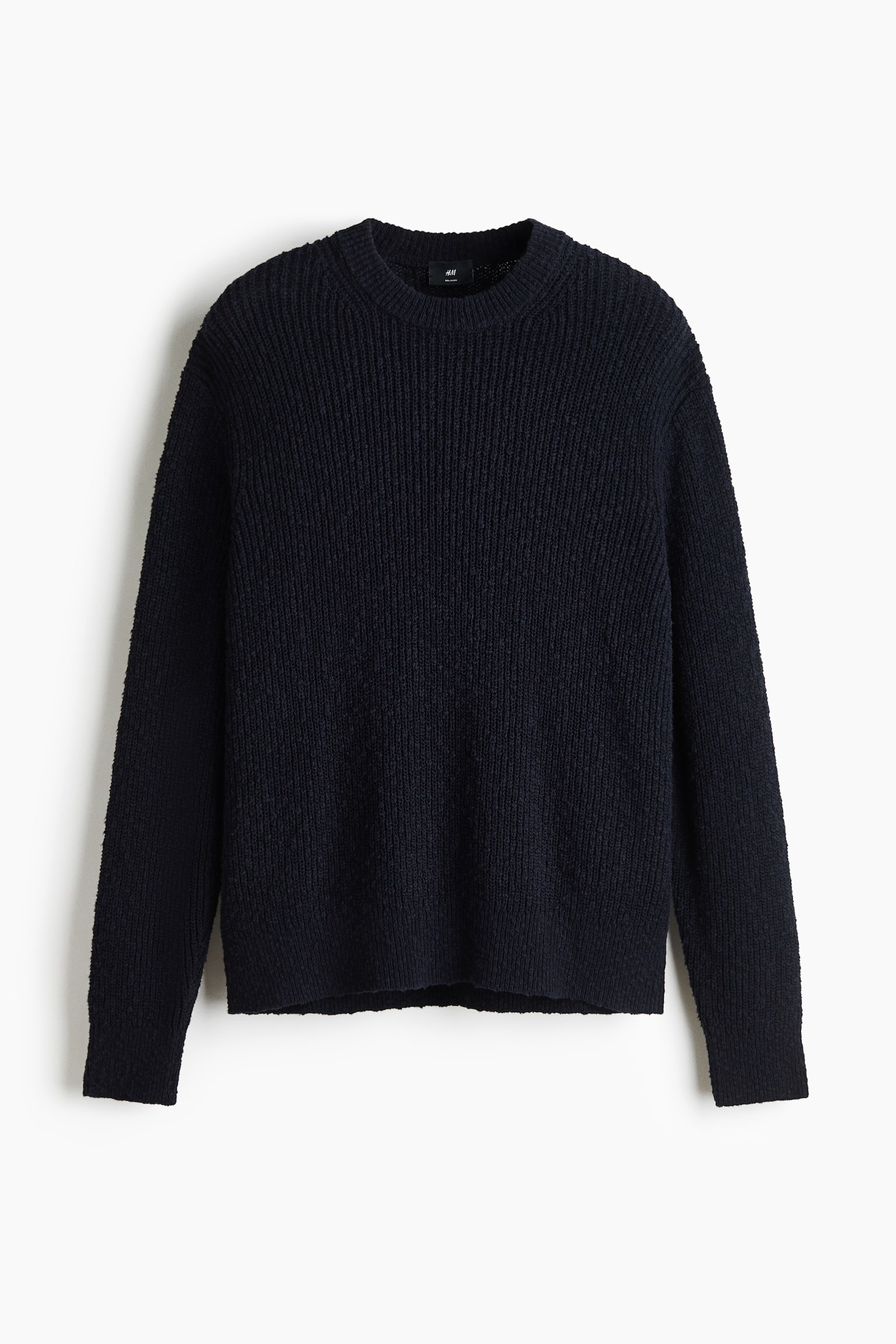 Suéter Relaxed Fit en tejido bouclé de algodón - Azul oscuro/Crema