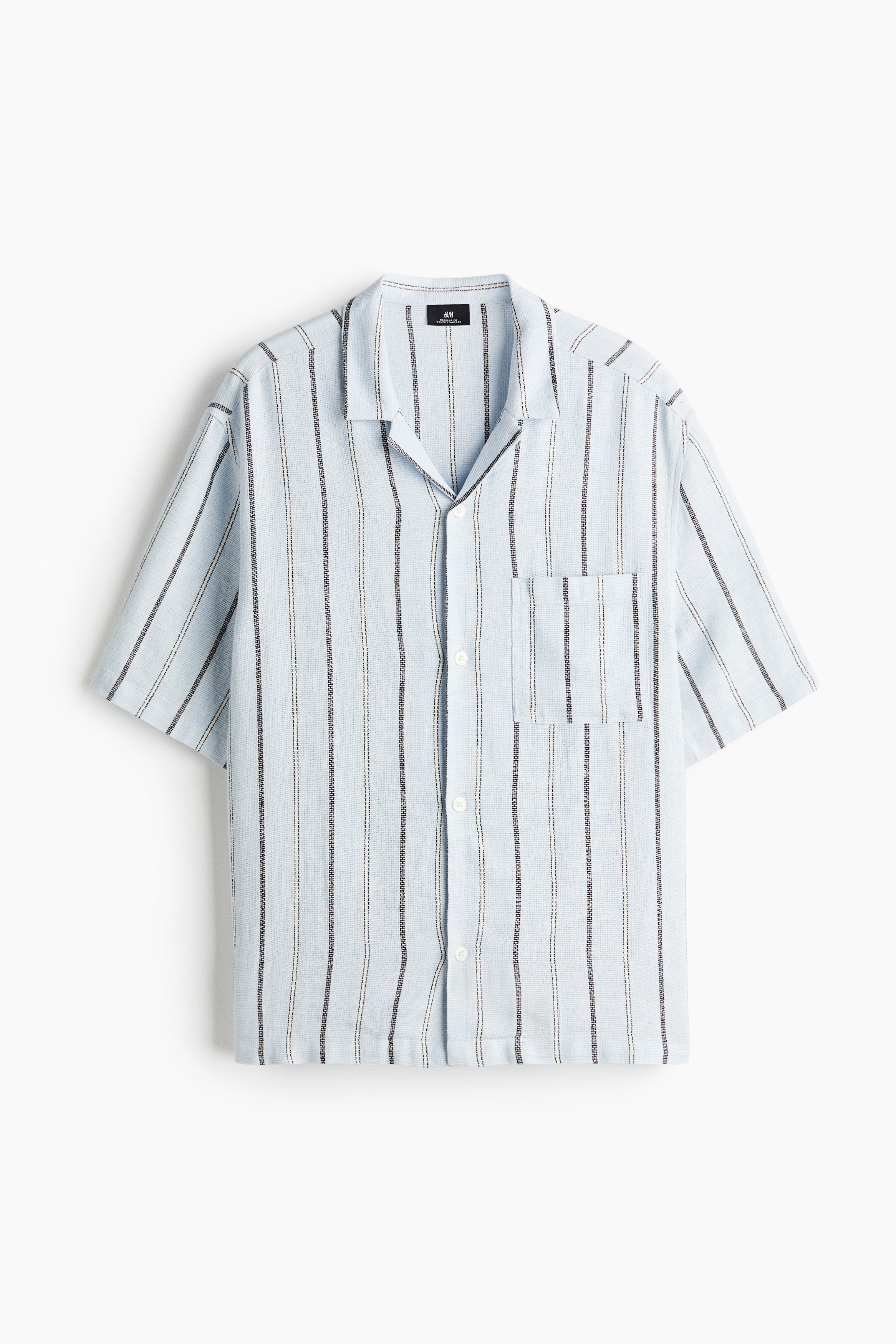 Camisa Regular Fit en mezcla de lino - Azul claro/Franjas/Verde pistache/Blanco/Blanco/Franjas