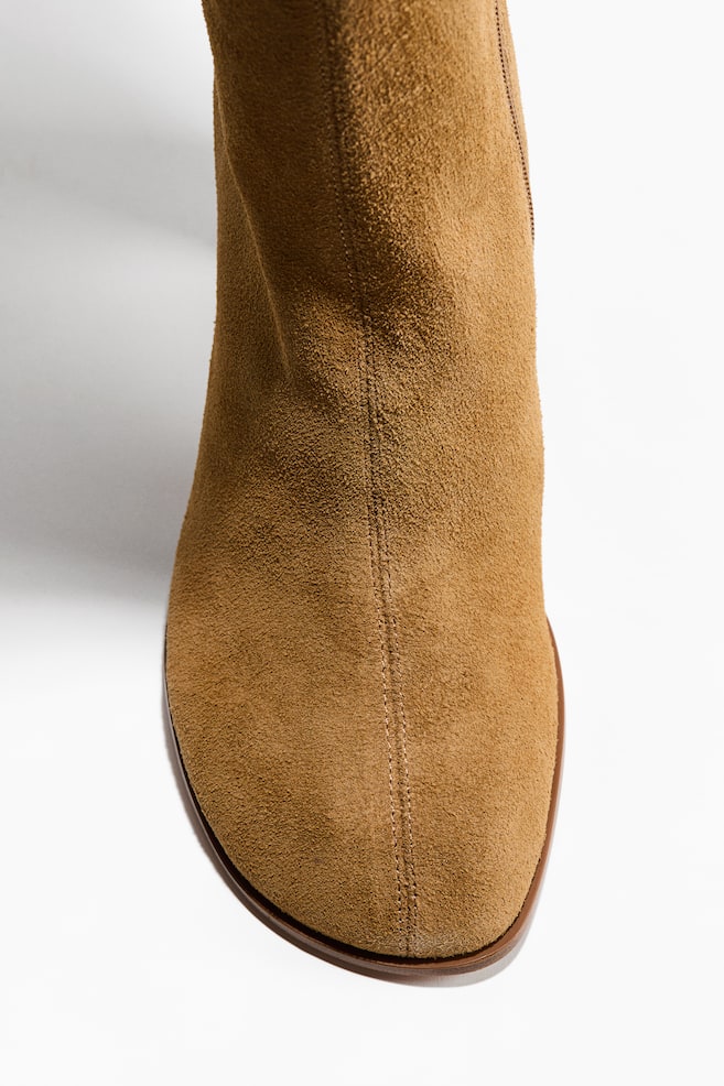 Over-the-Knee Split Suede Boots - Beige - 6