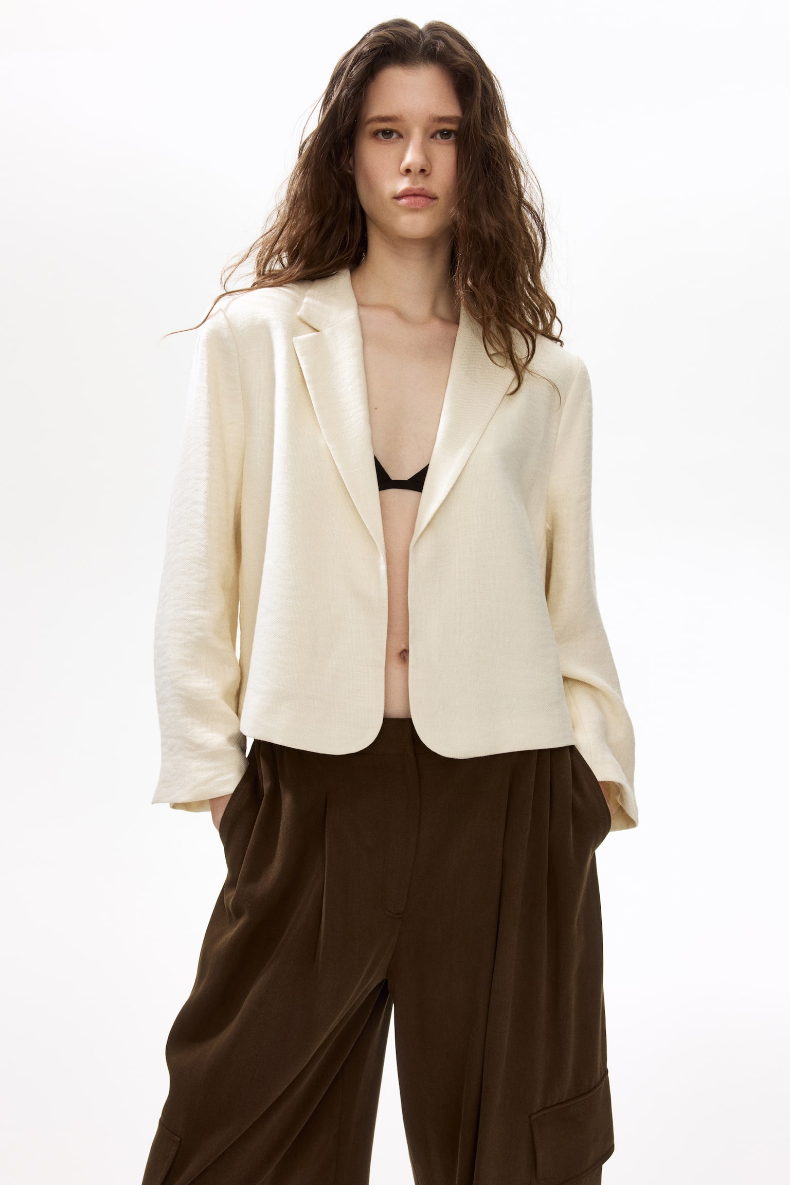 Short blazer - Cream/Dark brown/Beige - 3