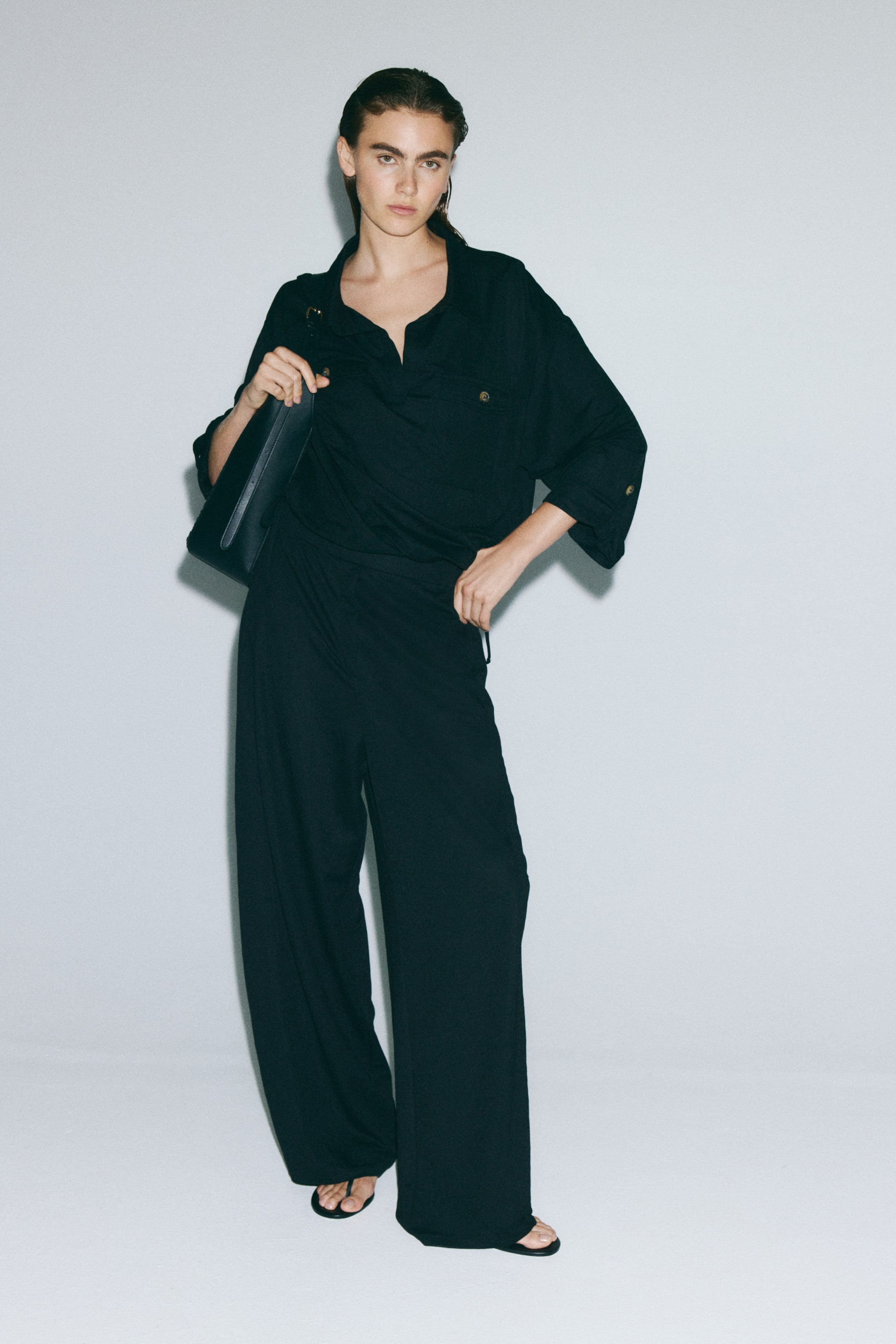 Visualizza l'immagine ingrandita: Pantaloni barrel in misto viscosa - Nero - DONNA | H&M CH 1
