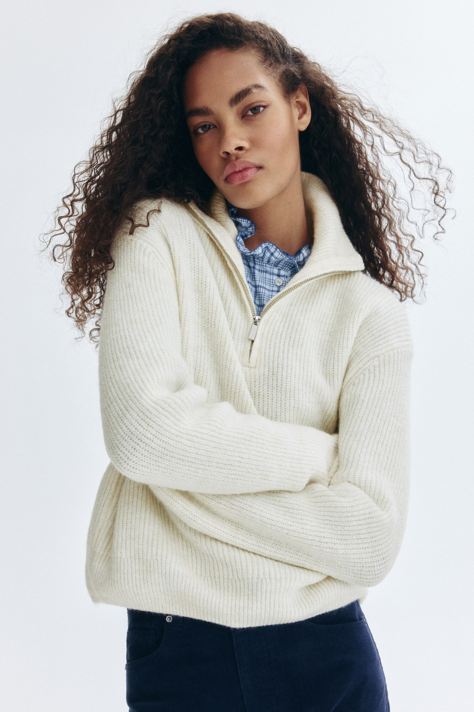 Женский свитер H&M Half-Zip, цвет: Кремовый — фото 3