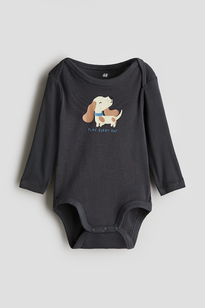 Bodysuit with Lap Shoulders - Dark gray/Play Every Day/Cream/Hello Friend/White/Teddy bears/Light dusty blue/trains/Light beige/floral - 1