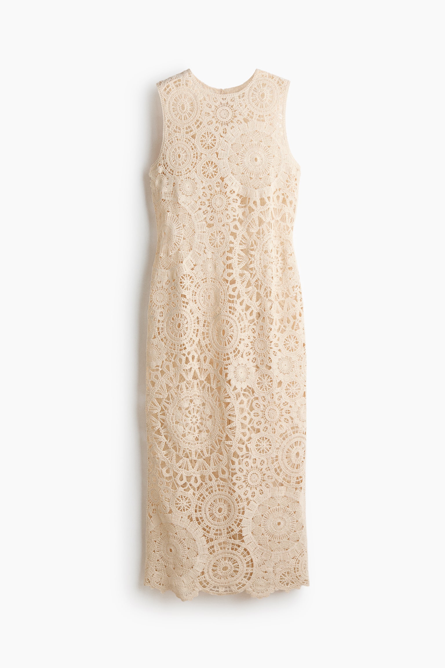 Kjole i bomuld med hæklet look - Lys beige - 1