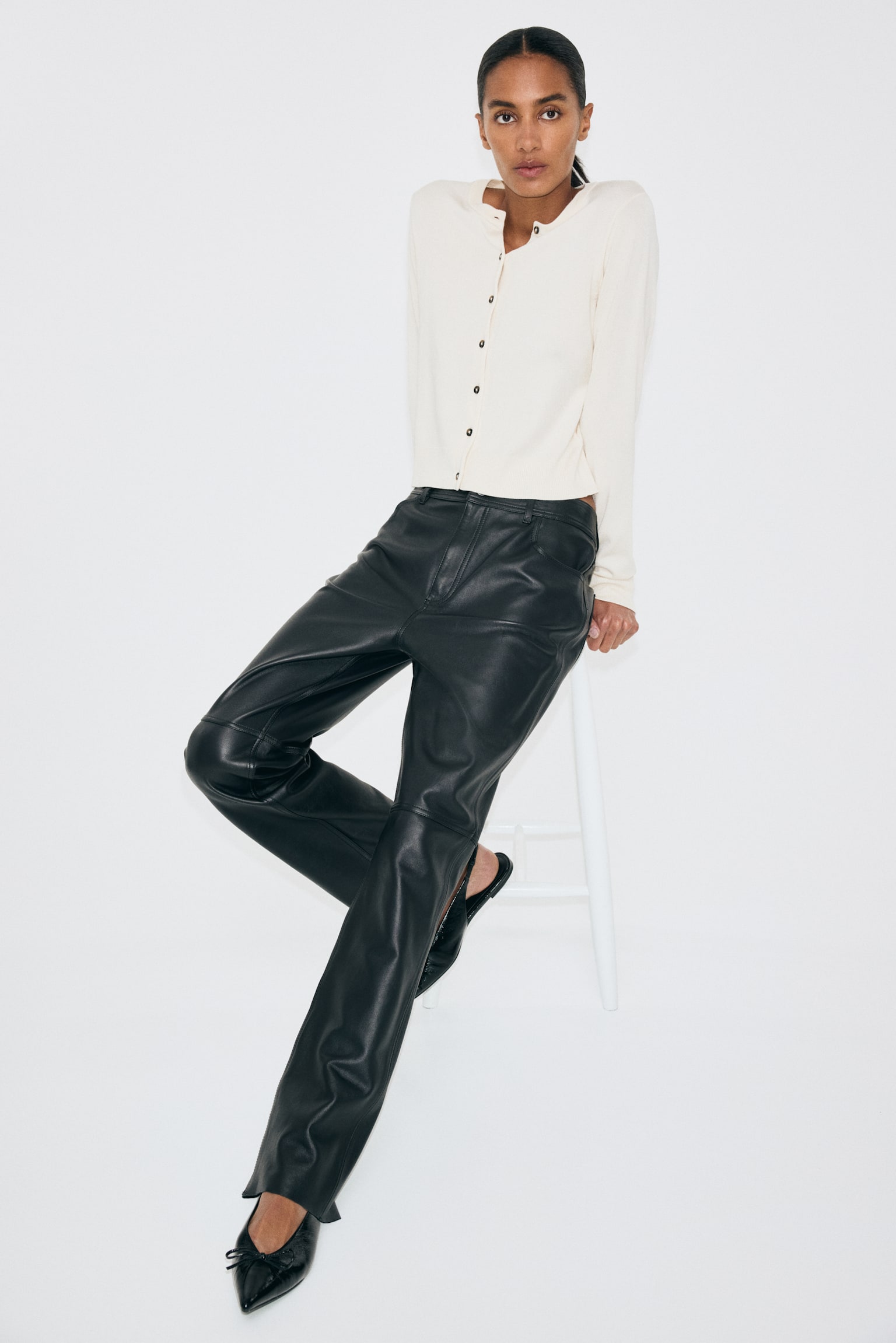 Fine-knit cardigan - Light beige/Black/Light greige/Bright orange - 4