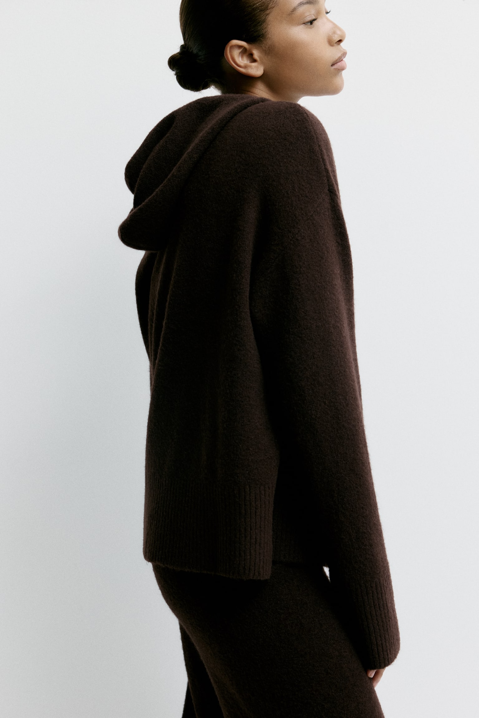 Knit Hooded Jacket - Dark brown - 5