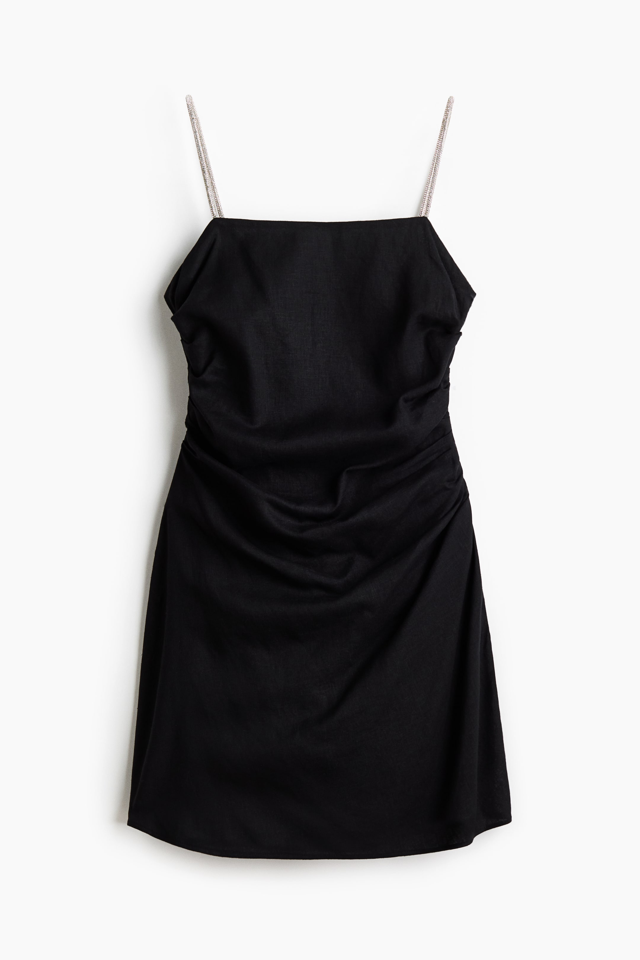 View larger image: Linen-blend rhinestone-strap dress - Black - Ladies | H&M AU 6