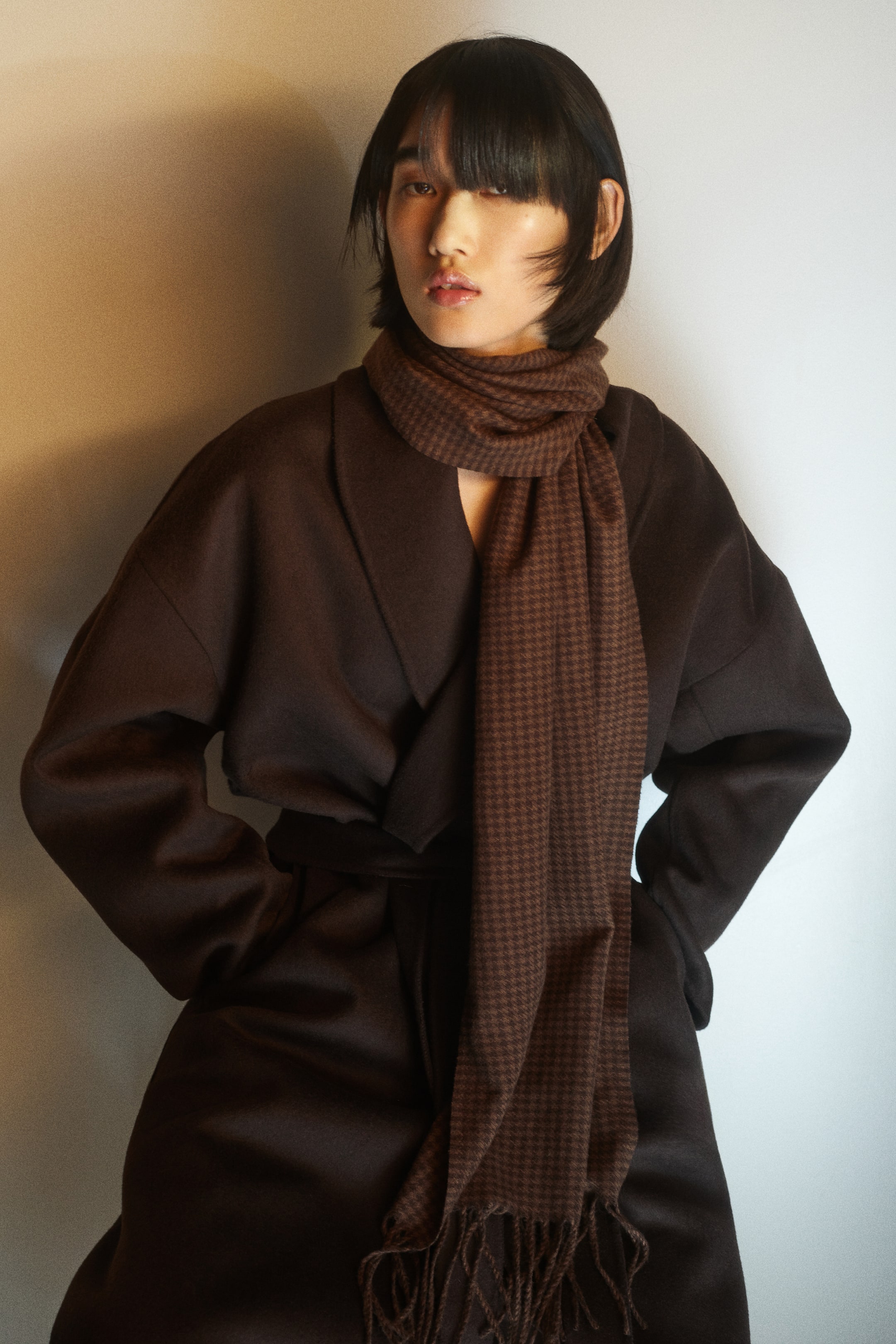 Visa större bild: Scarf - Brun/Hundtandsmönstrad - DAM | H&M SE 1