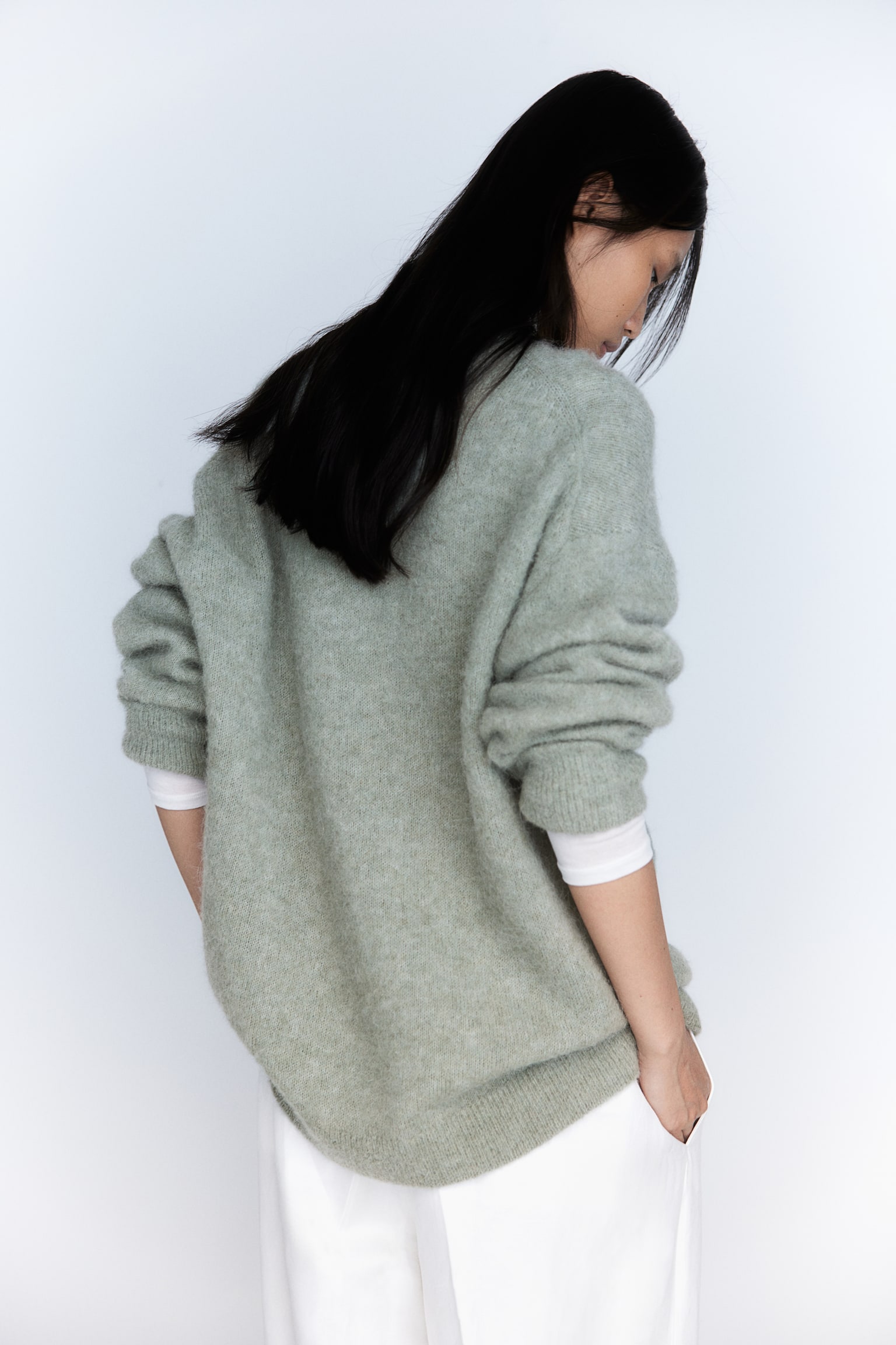 Oversized alpaca-blend jumper - Light khaki green/Light beige/Dark grey marl - 3