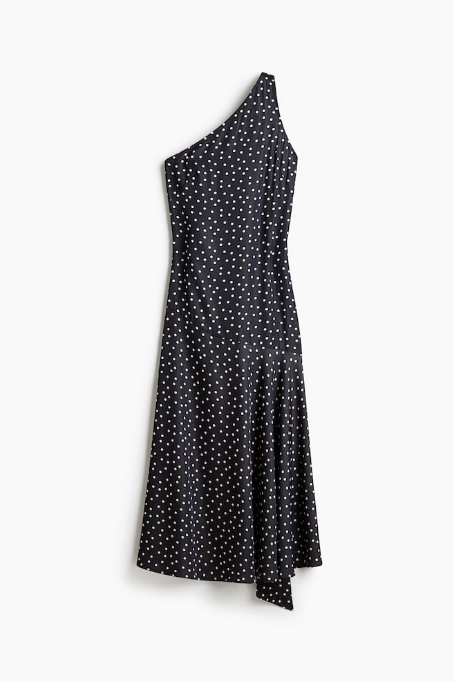 Scarf-detail satin dress - Black/Spotted/Black - 1