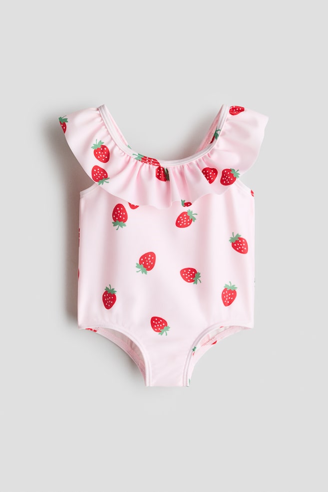 Frill-trimmed swimsuit - Light pink/strawberries/Dark brown/floral - 1
