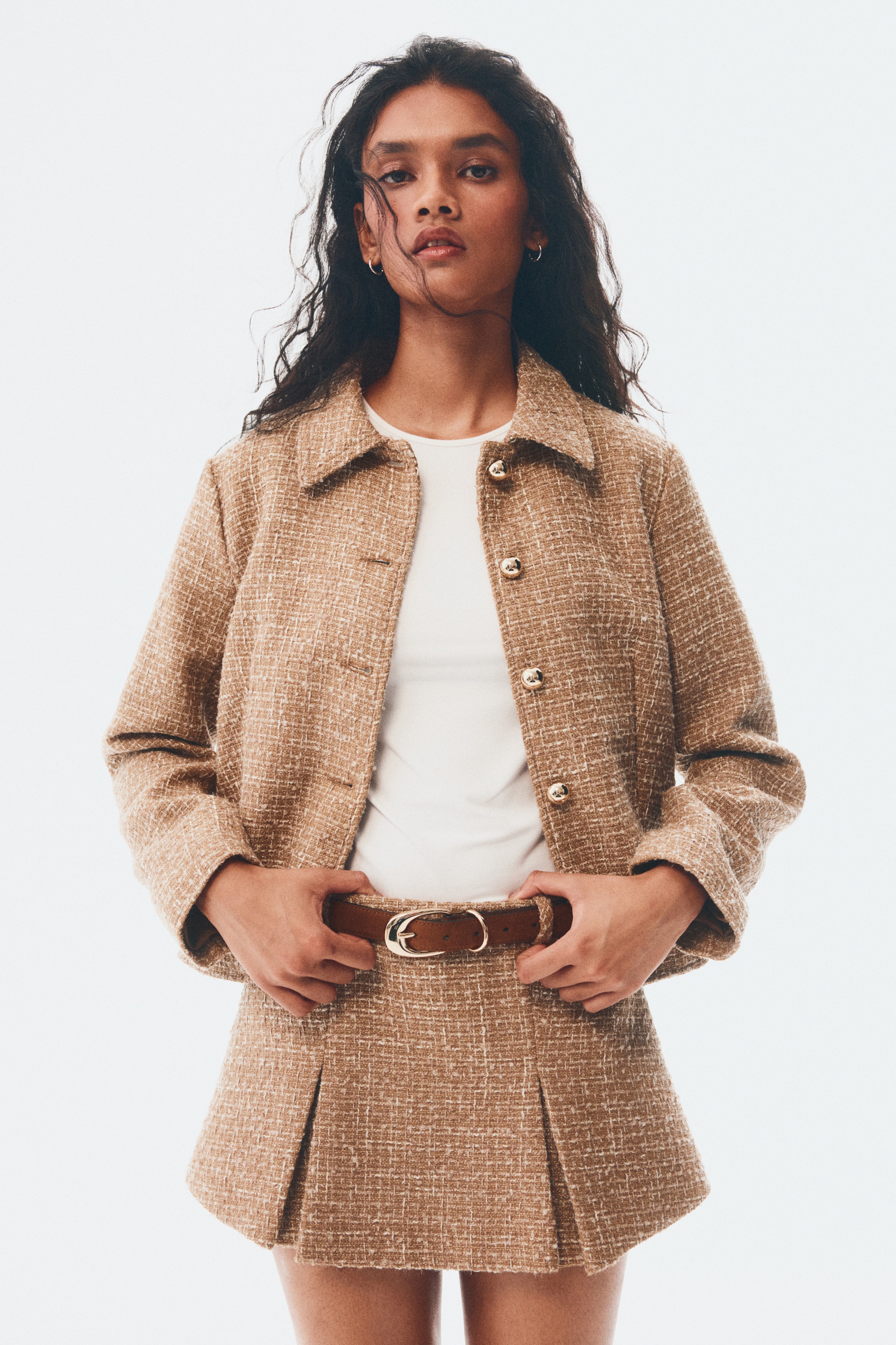 H & M - プリーツミニスコート - ベージュ