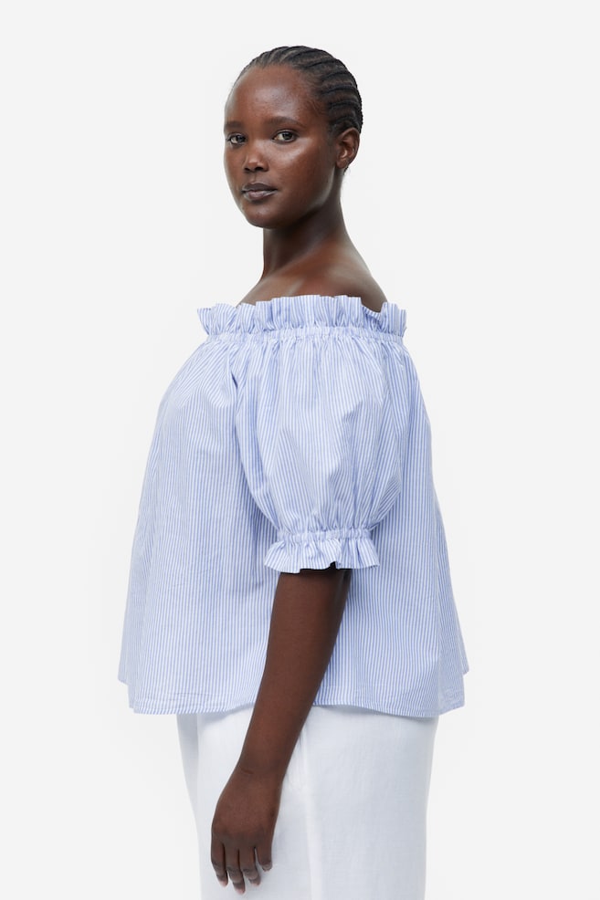 Frill-trimmed off-the-shoulder top - Blue/Striped/White/Cerise/Green - 4