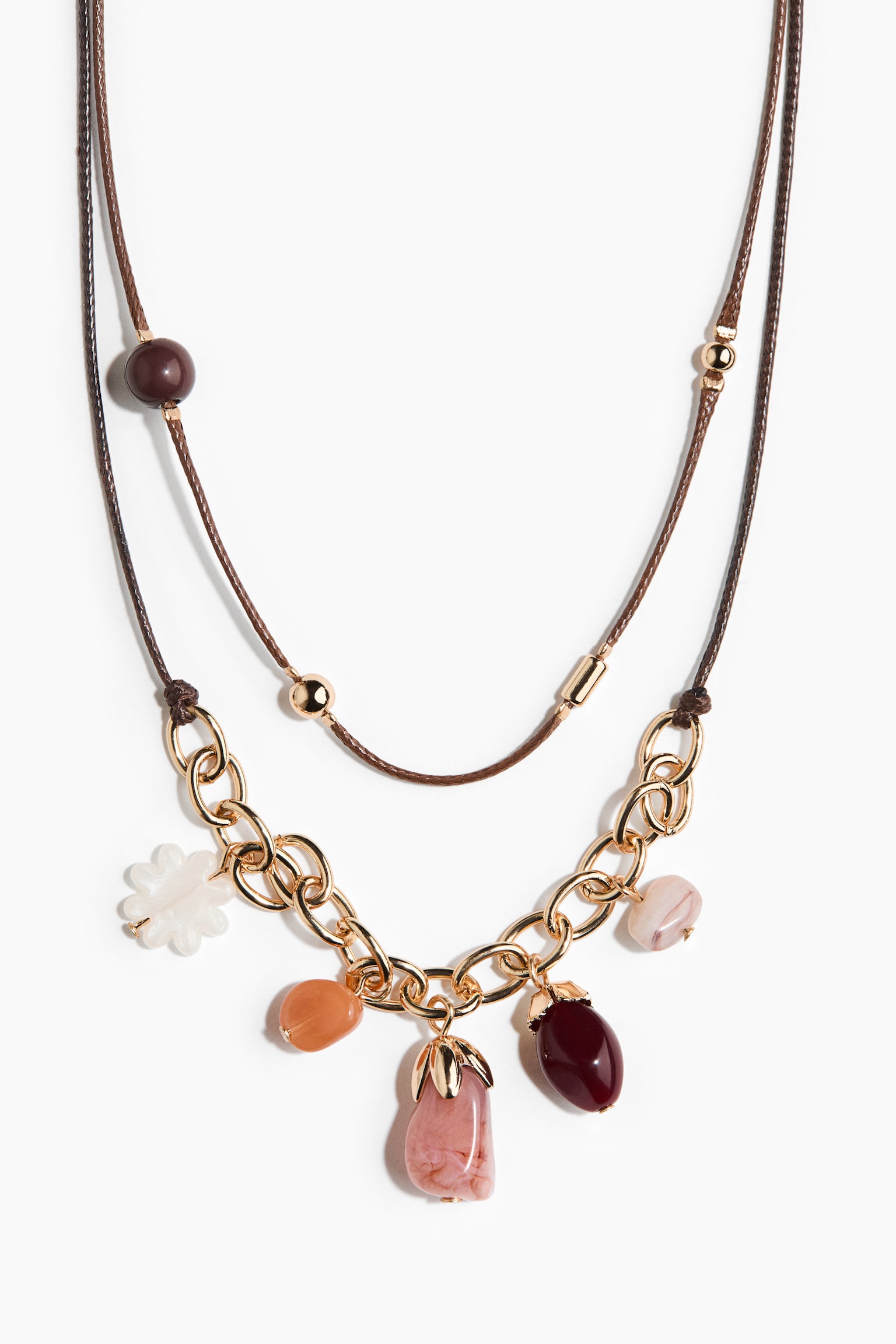 Two-strand cord necklace - Dark brown/Burgundy/Gold-coloured - 3