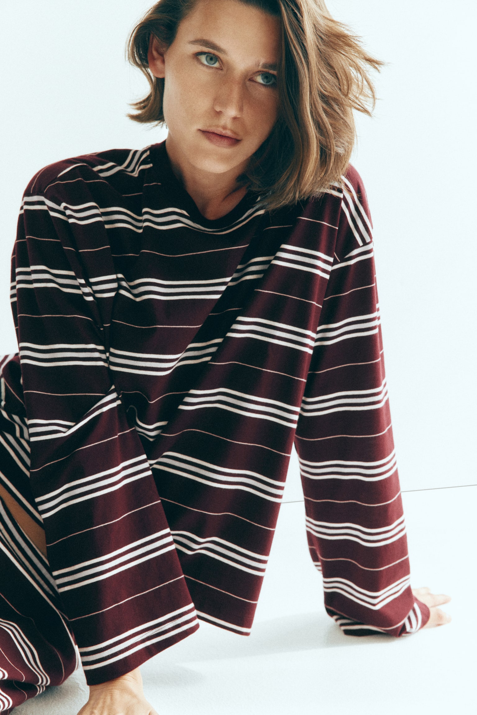 Пижама, хлопок — H&M, цвет: Бордовый / Полосатый — фото 3