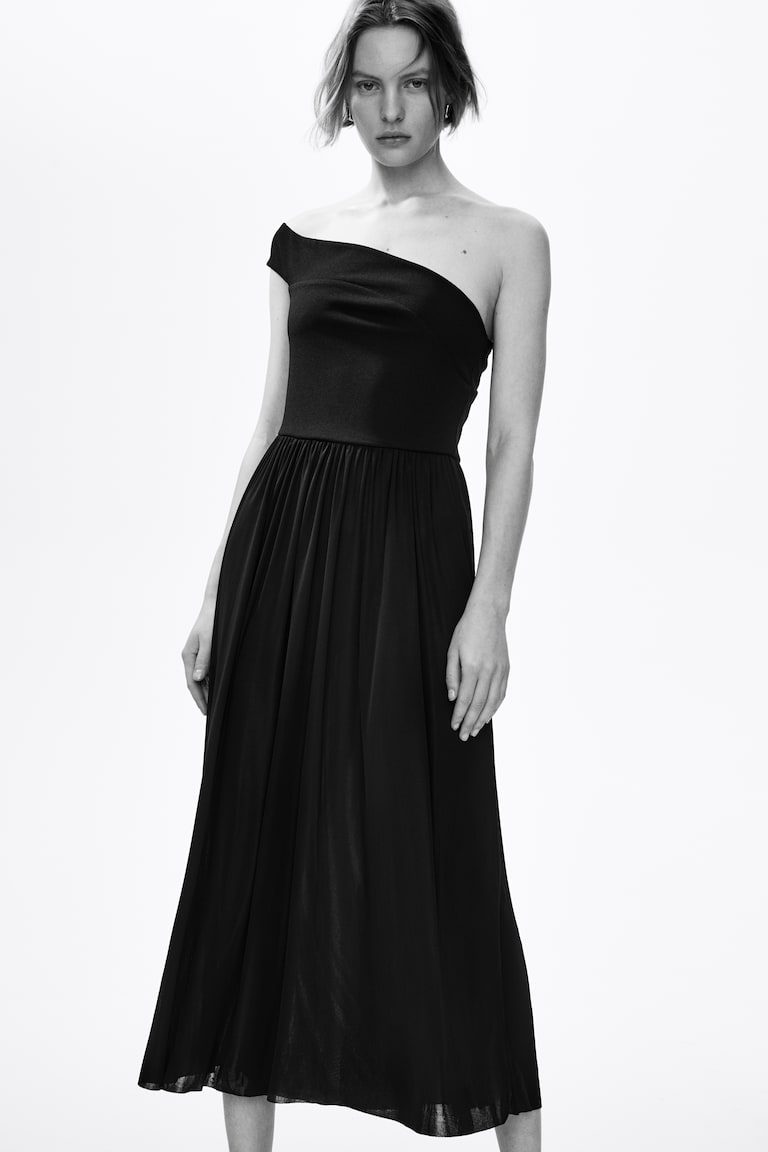 ruffle tulle dress Amal Ruffle Shoulder Tulle Midi Dress Black